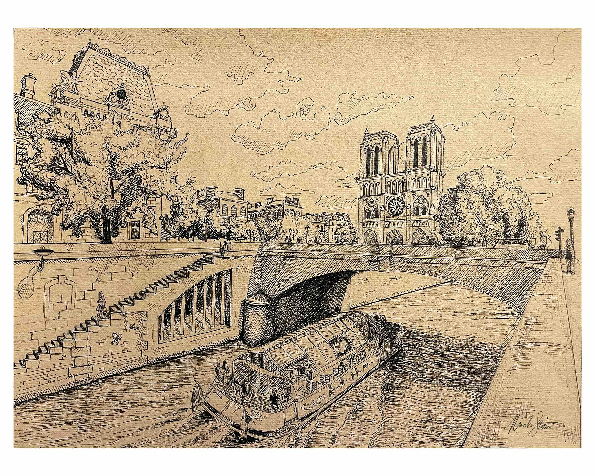 Notre Dame, encre sur papier, 2022.