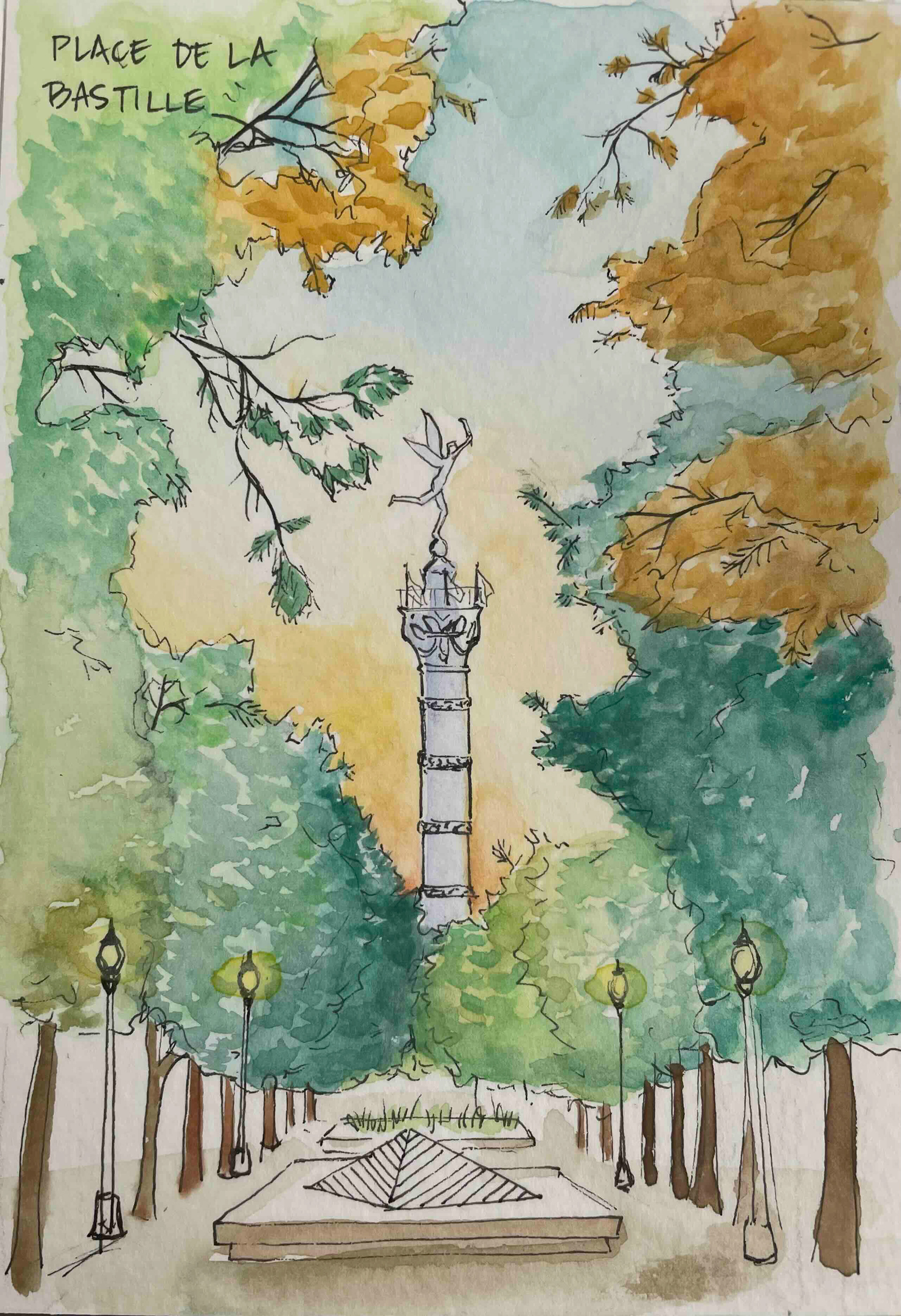 La Bastille, aquarelle, 2021.