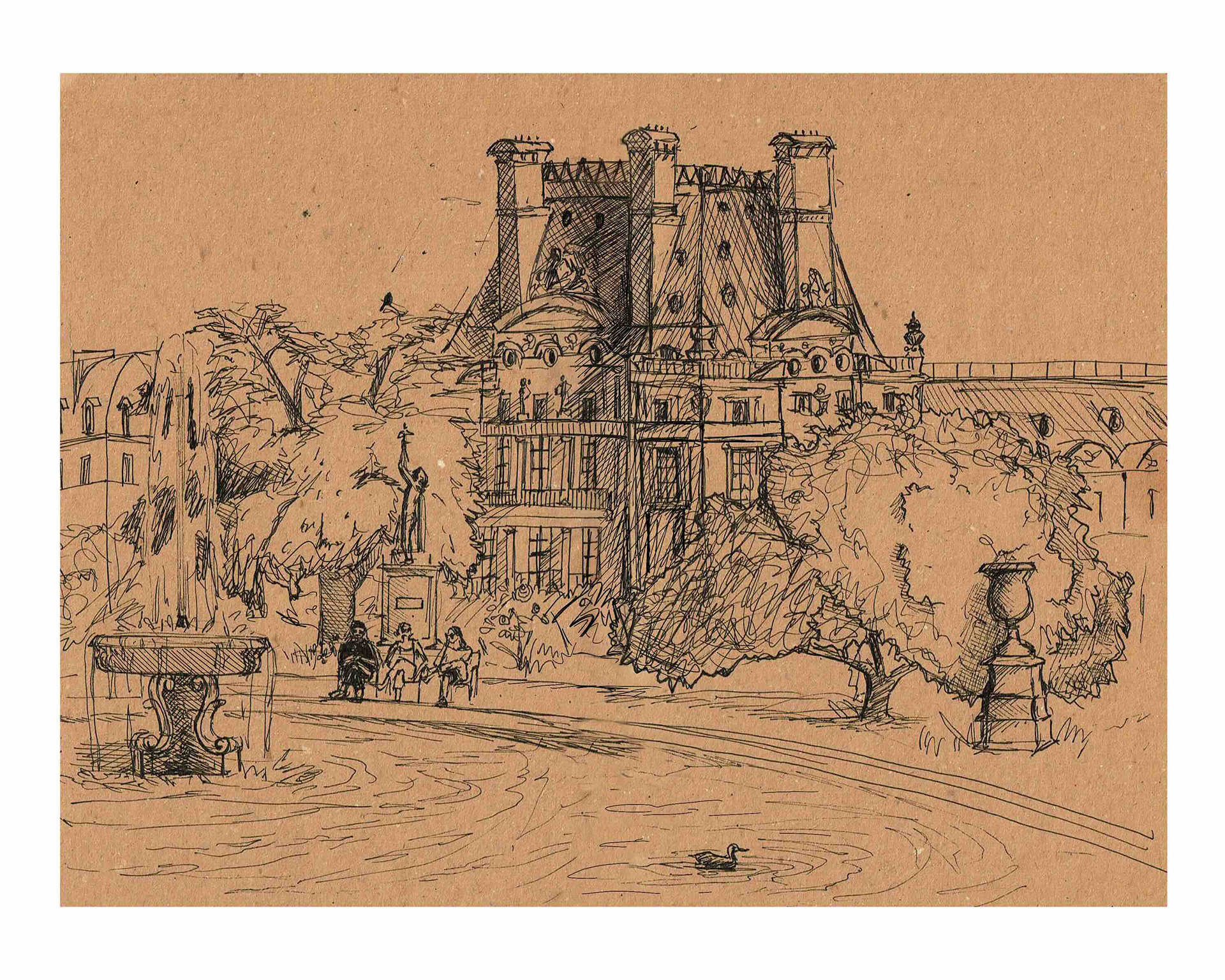 Le Louvre, encre sur papier, 2021.