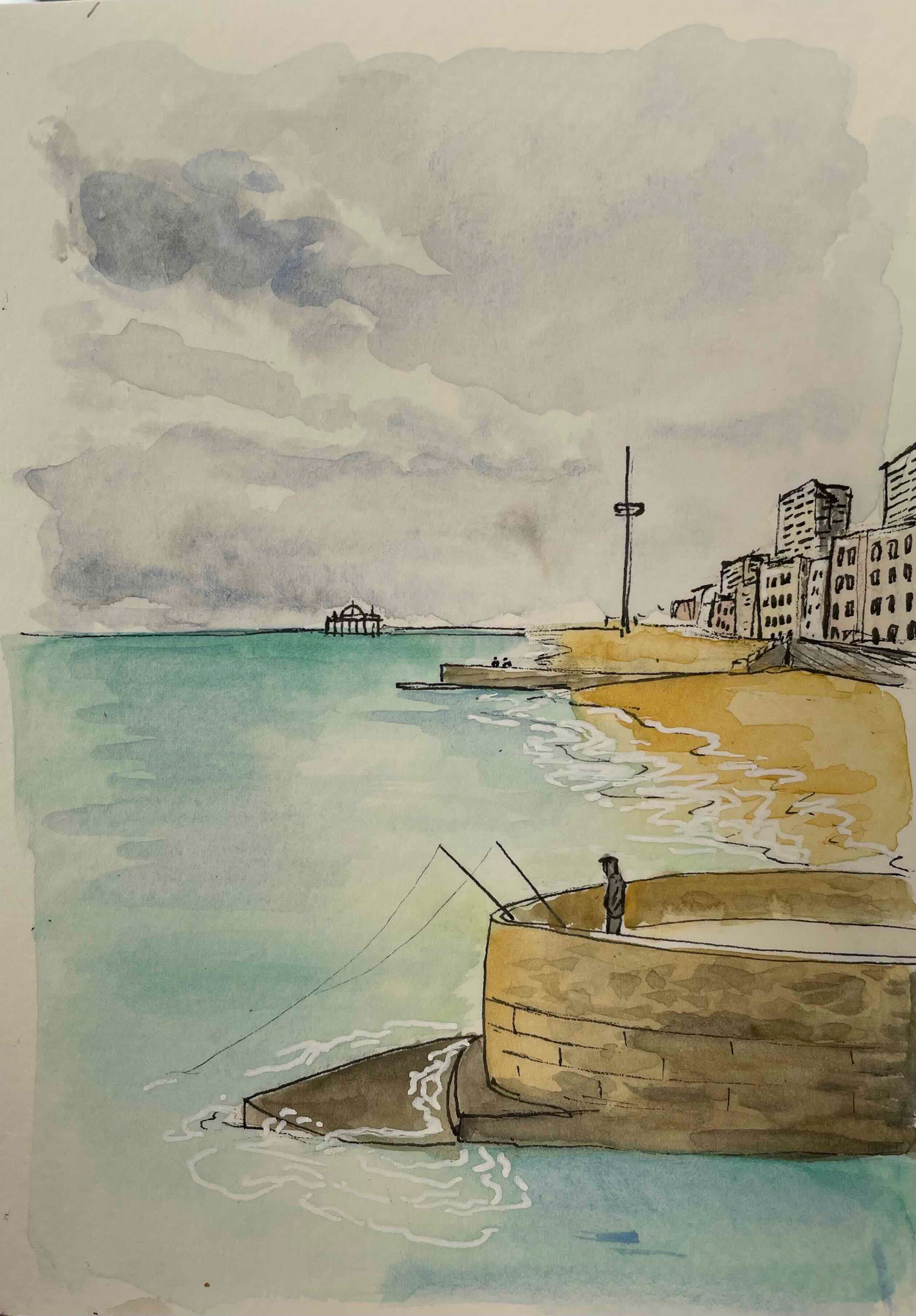 Brighton Coast, aquarelle, 2021.
