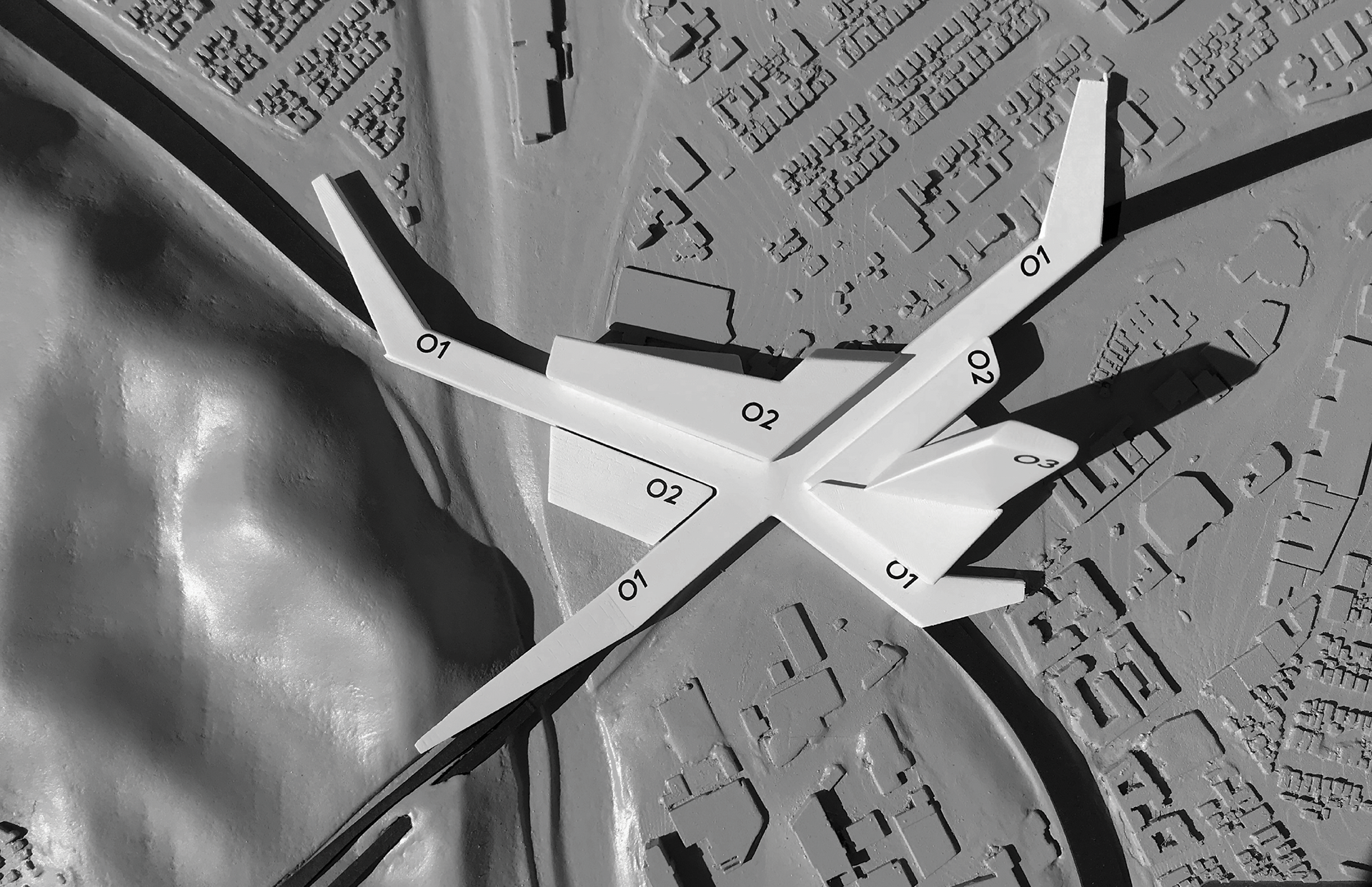 Site model, initial massing concept