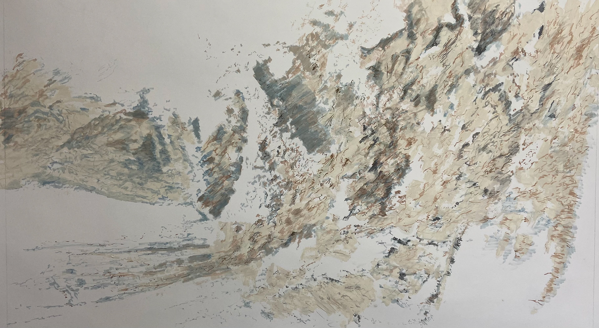 Chalamain Gap, Cairngorms, Scotland 3/10/20 64x114cm Oil paint and Promarker pens on Paper