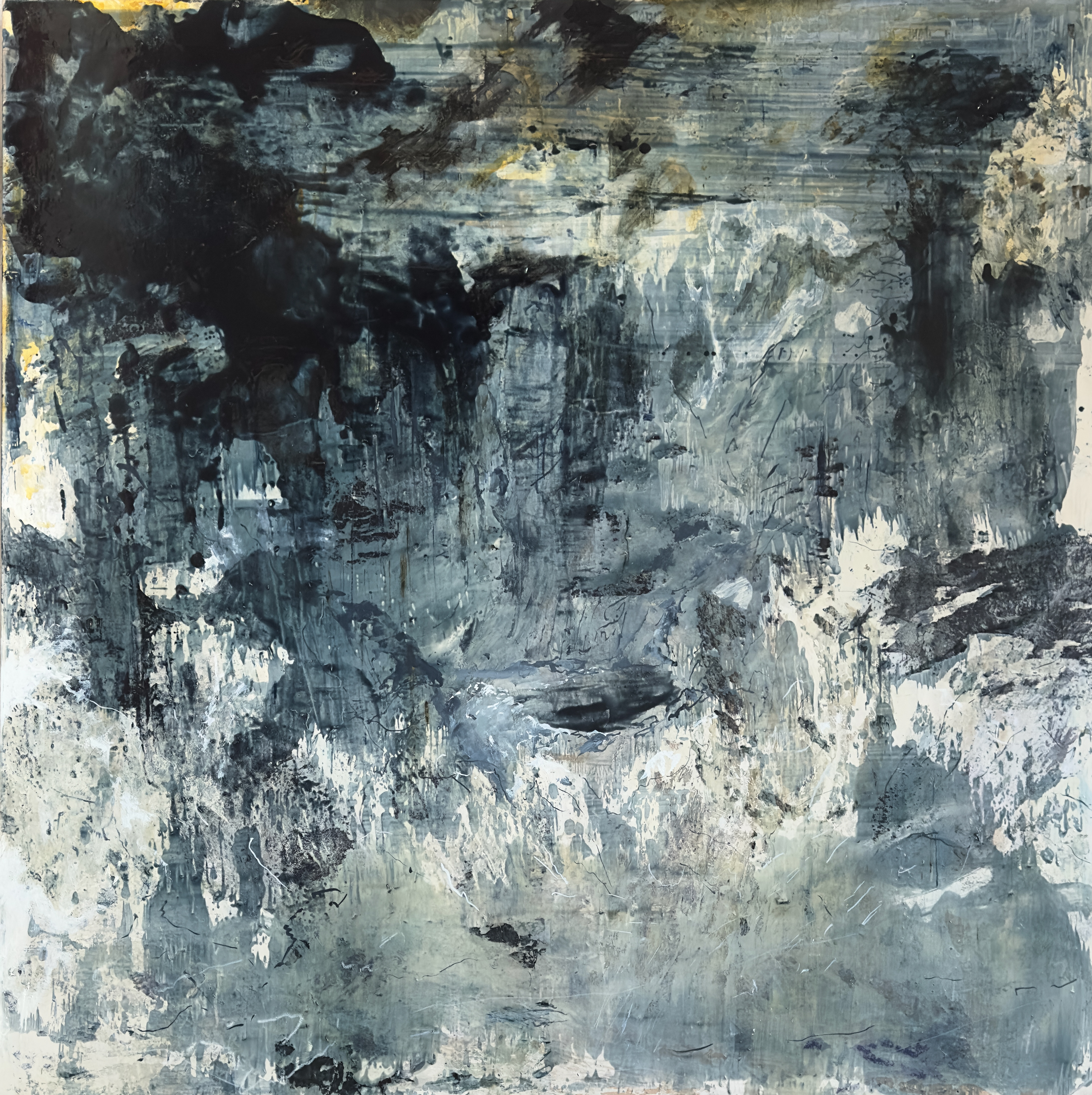 IX Oil and image transfer on canvas 114cm x 113cm