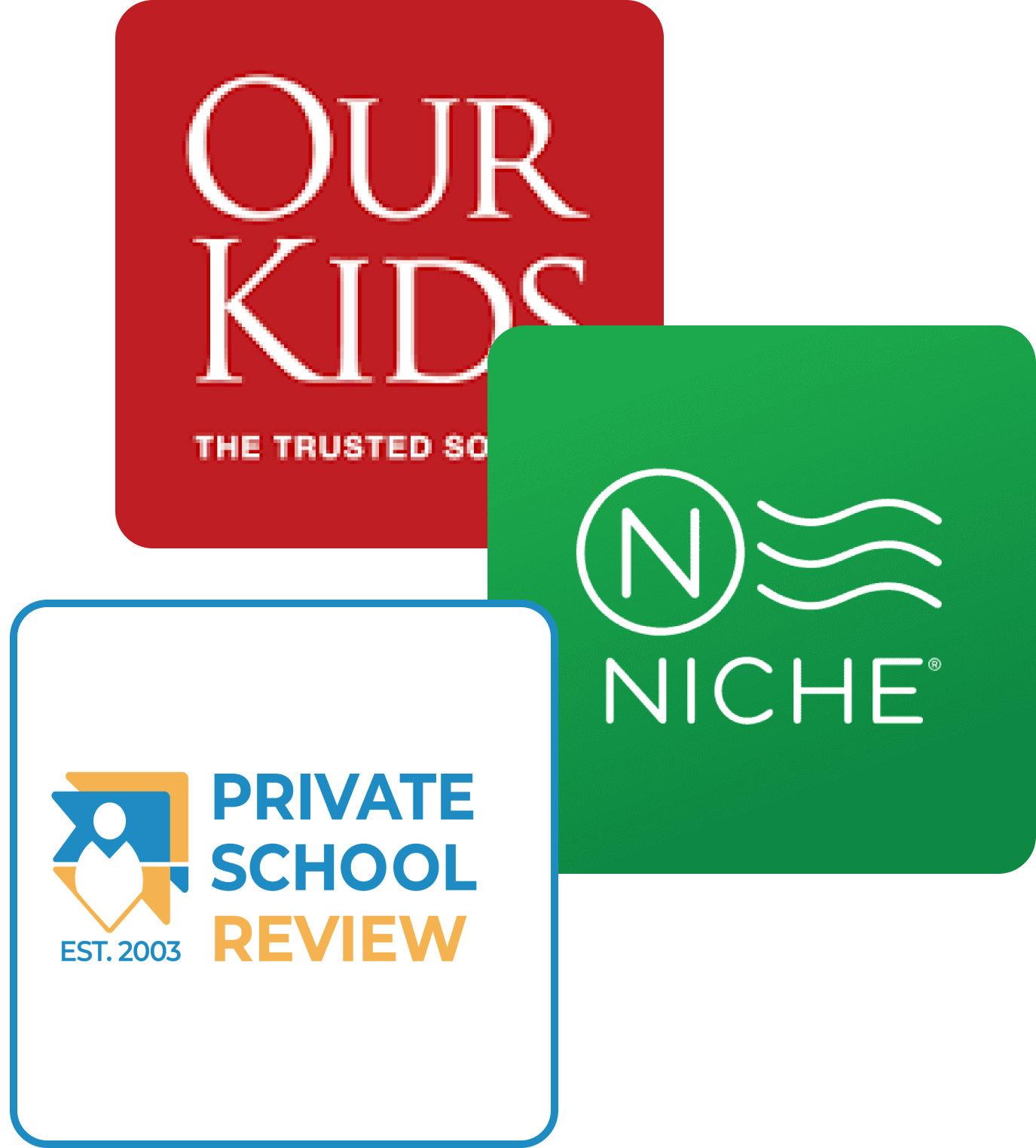 Logos for Niche.com, OurKids.net, and Private School Review