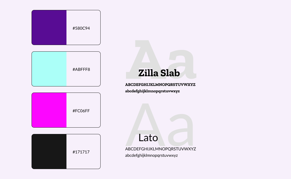 Colors (hex codes) and typography examples