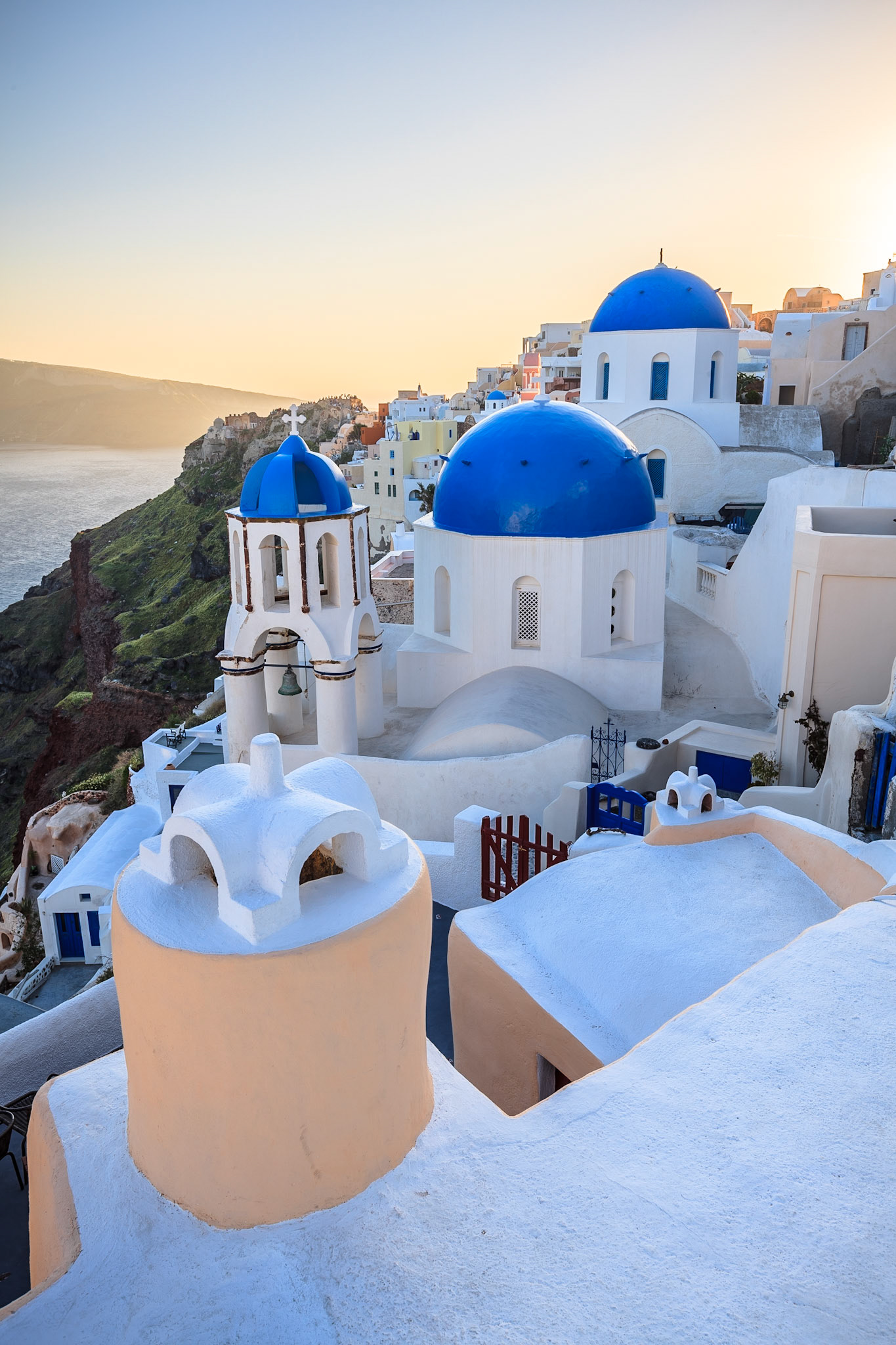 Santorini Blue-Domed Churches at Sunset II