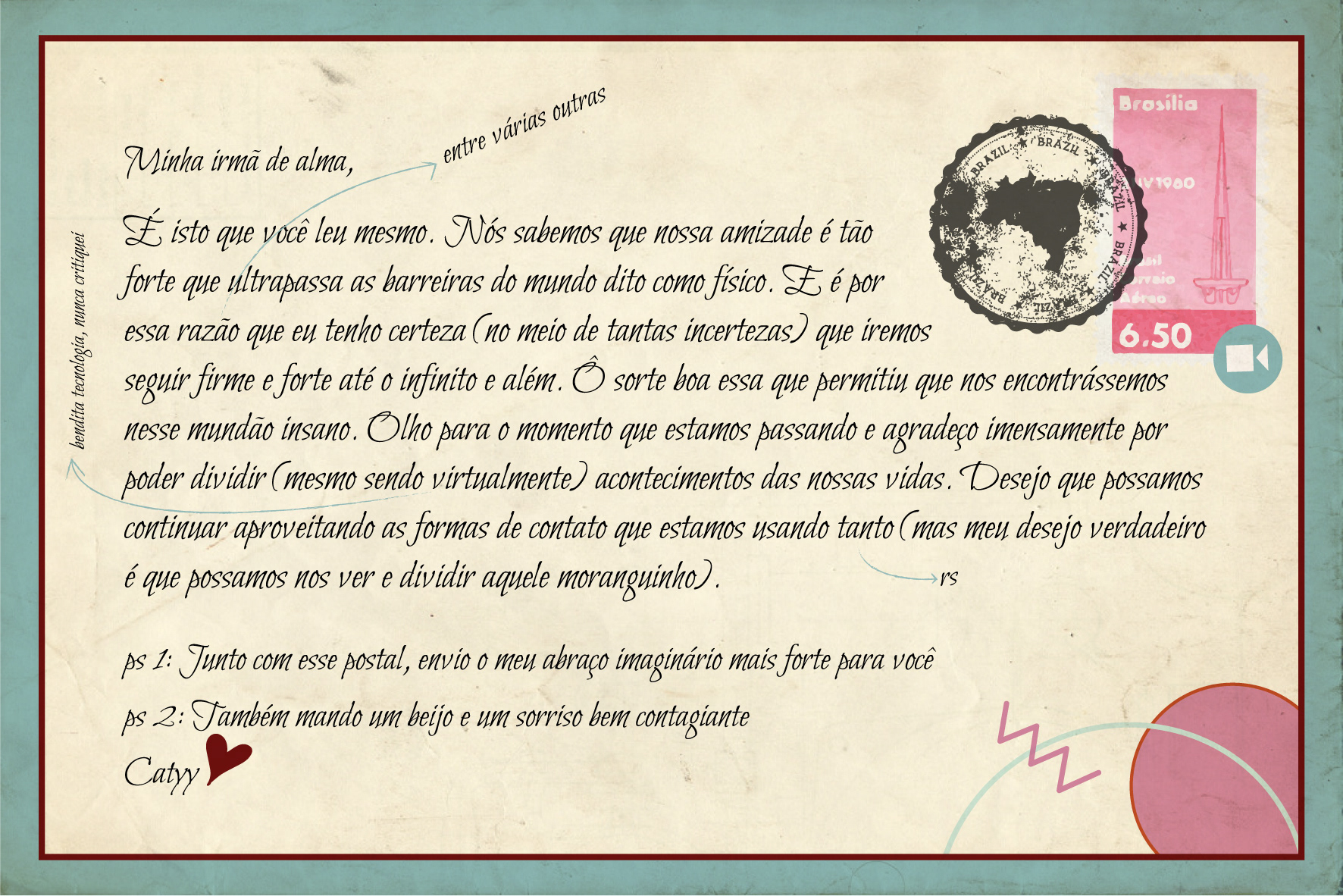 Verso do cartão postal "Sara + Caty" | Back of "Sara + Caty" postcard