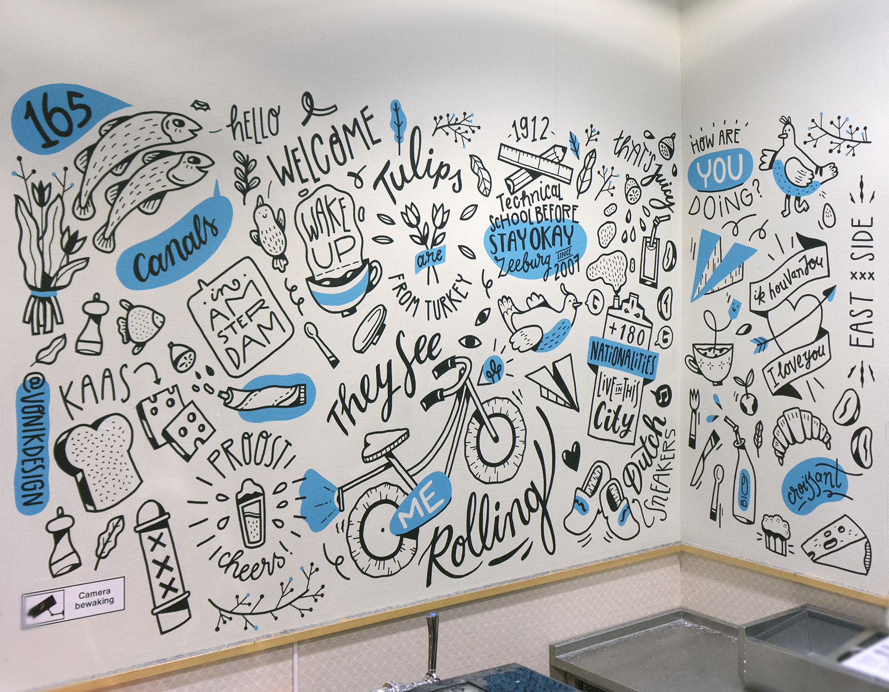 Wall painting at Stayokay Amsterdam overview