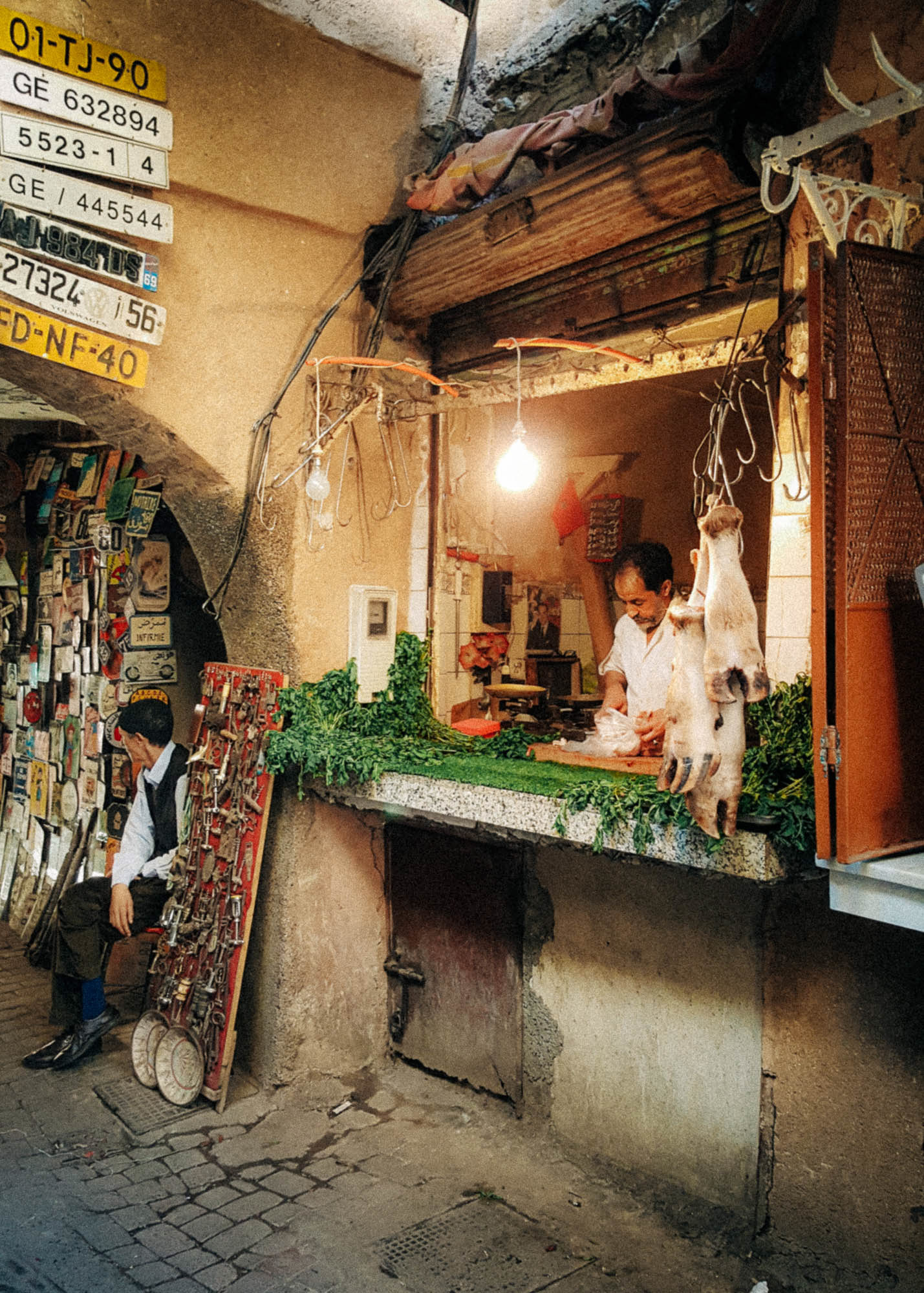 A vendor photographed at his shop in the Marrakech souks