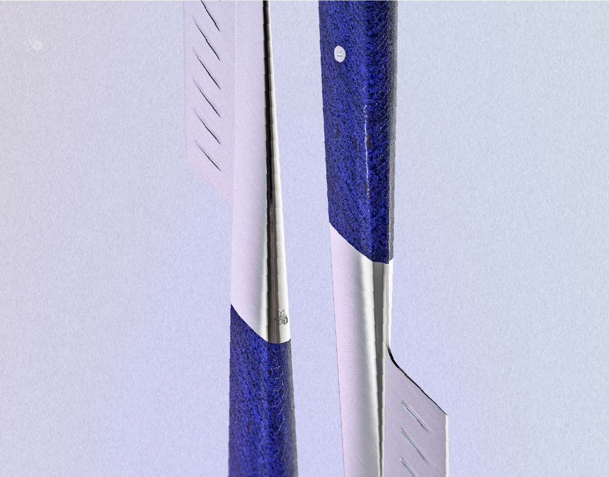 Rendu 3D avec zoom sur la mitre du couteau universel designé par le studio de design industriel indigo designs