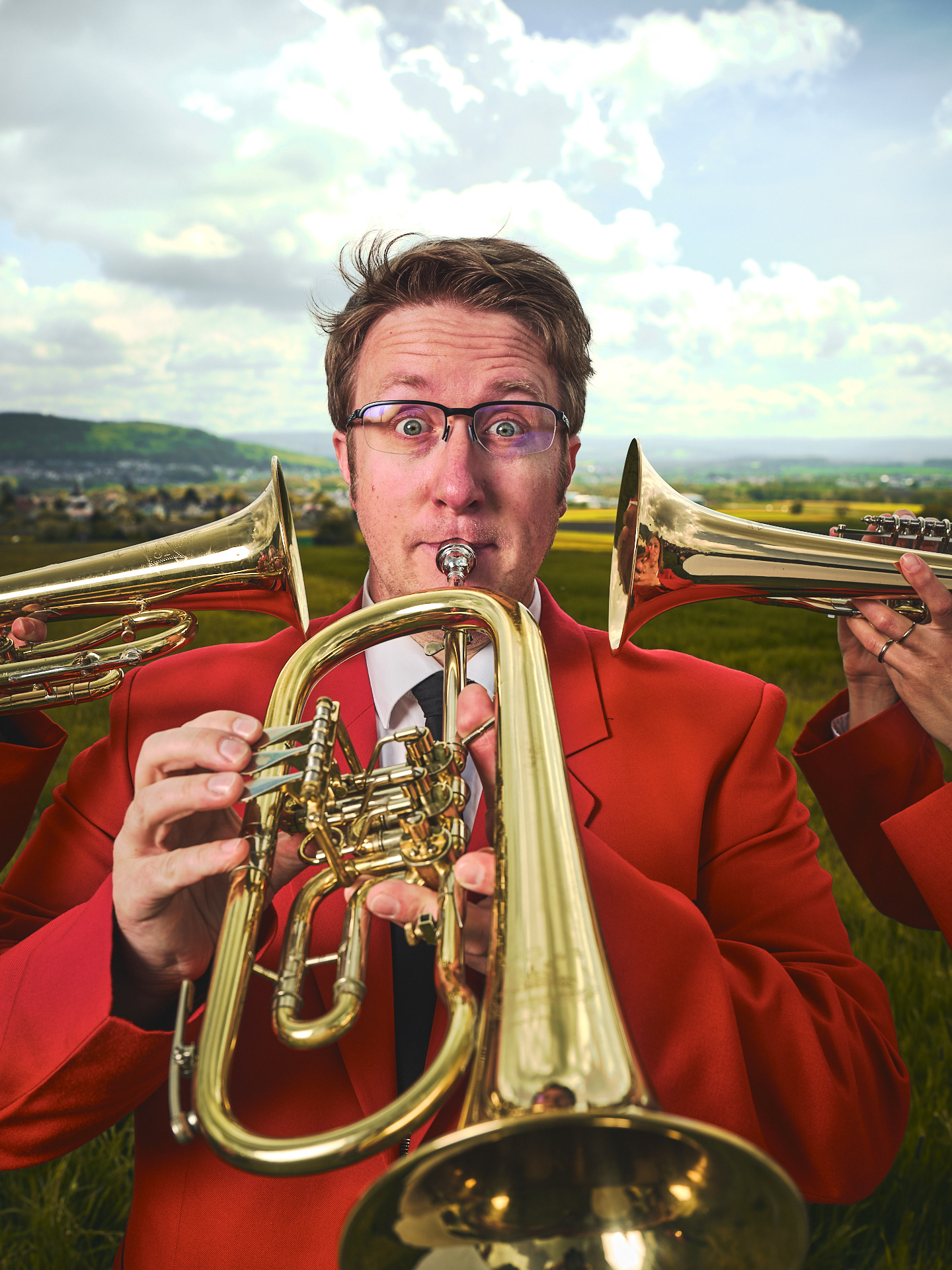 Spielmannzug Elgershausen Portraits. Musikverein Fotoshooting mit Tuba Klarinette und Becken in Deutschland. Alexander Groß als Fotograf. 