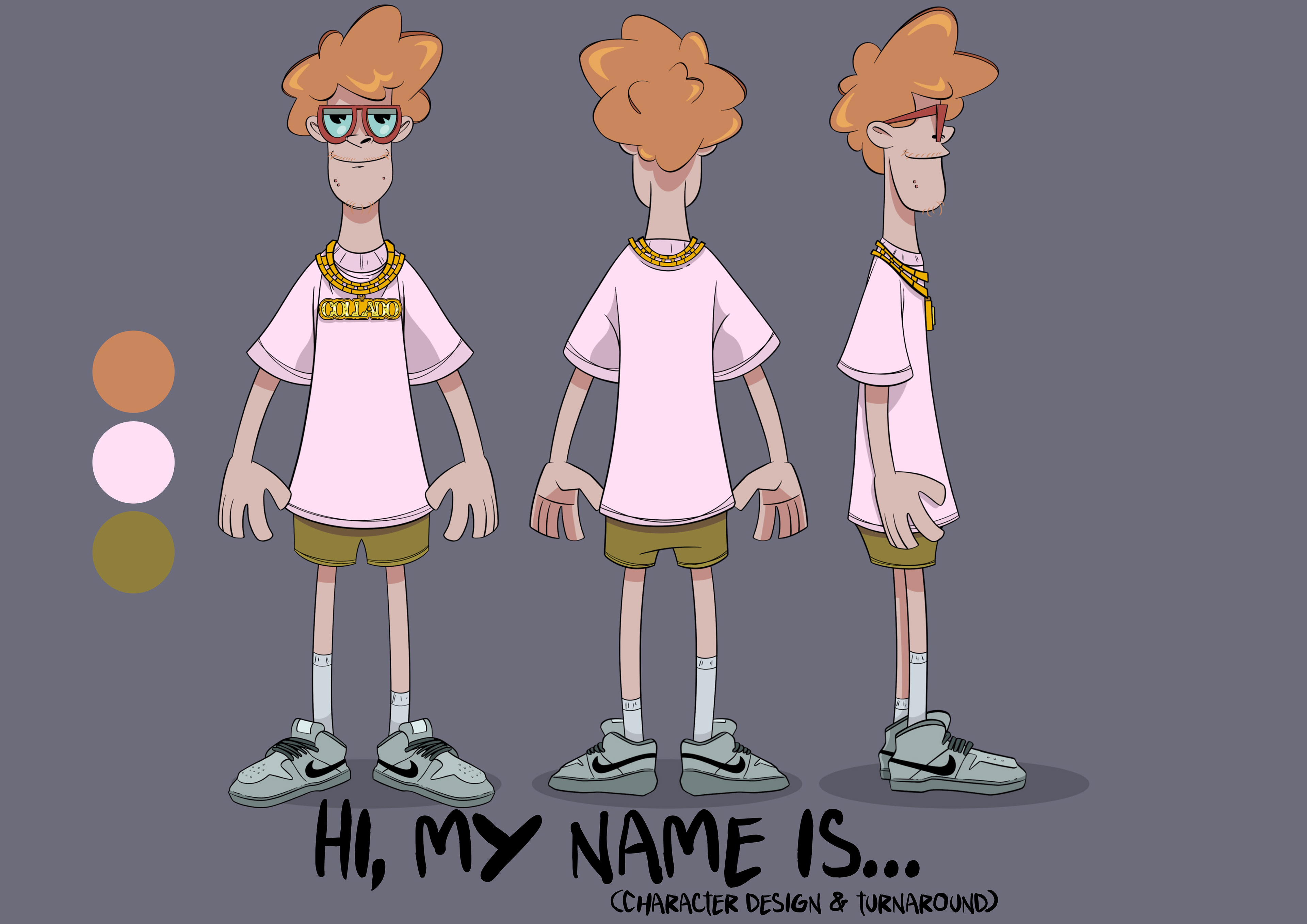 Character turnaround & color palette. Illustrated on Procreate.