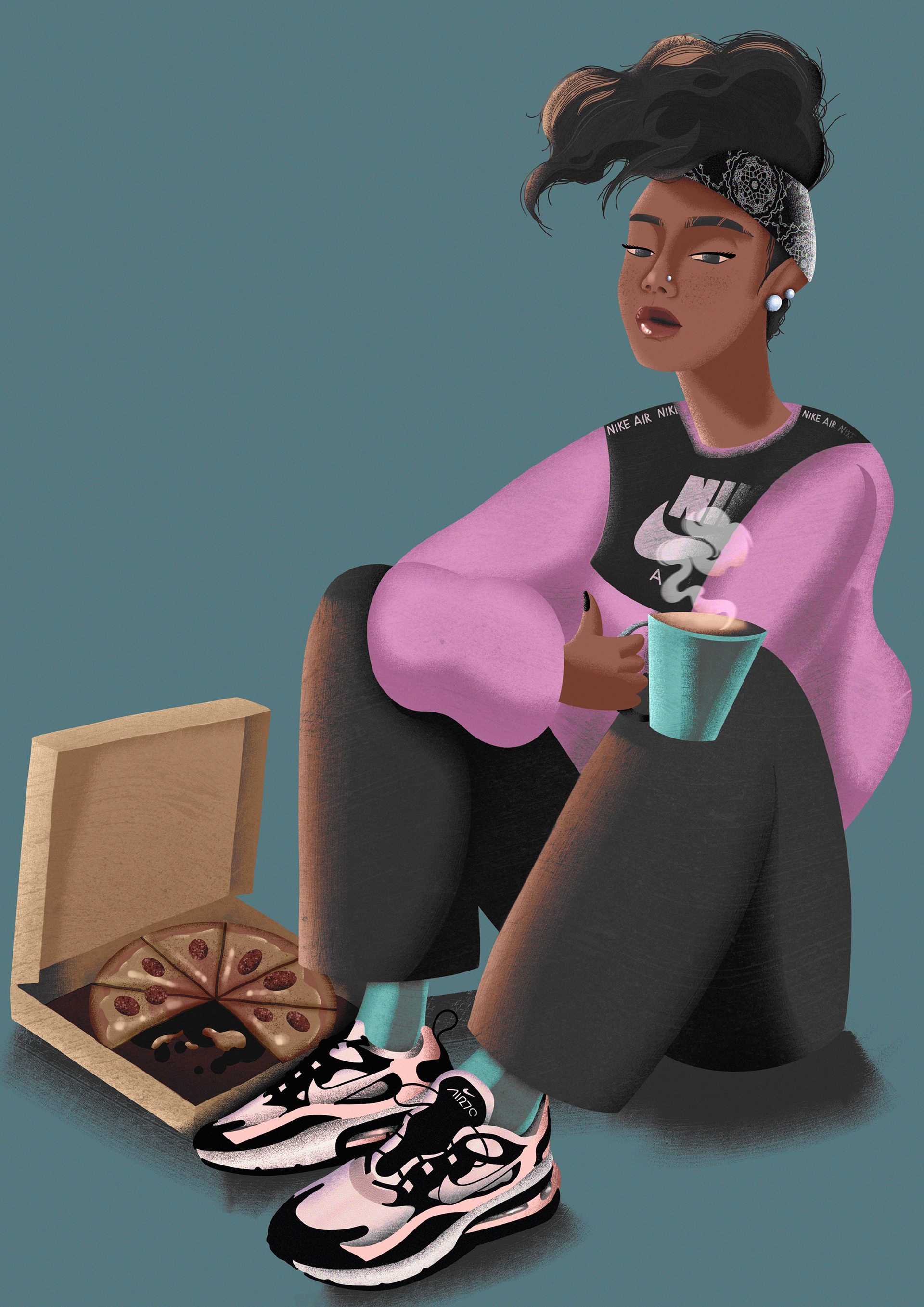 Cold pizza & coffee. Illustrated on Procreate.
