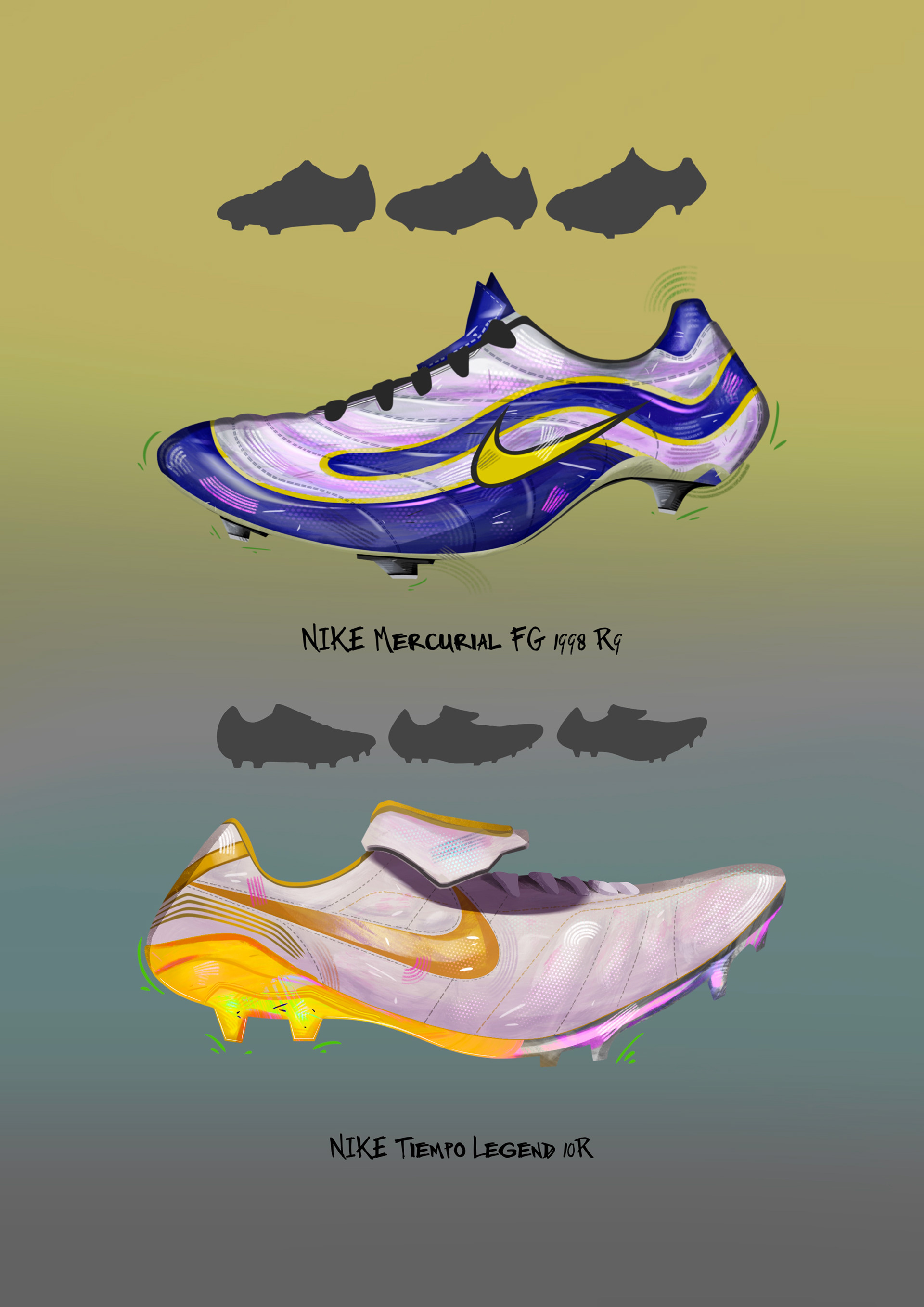 NIKE iconic football boots. Illustrated on Procreate.