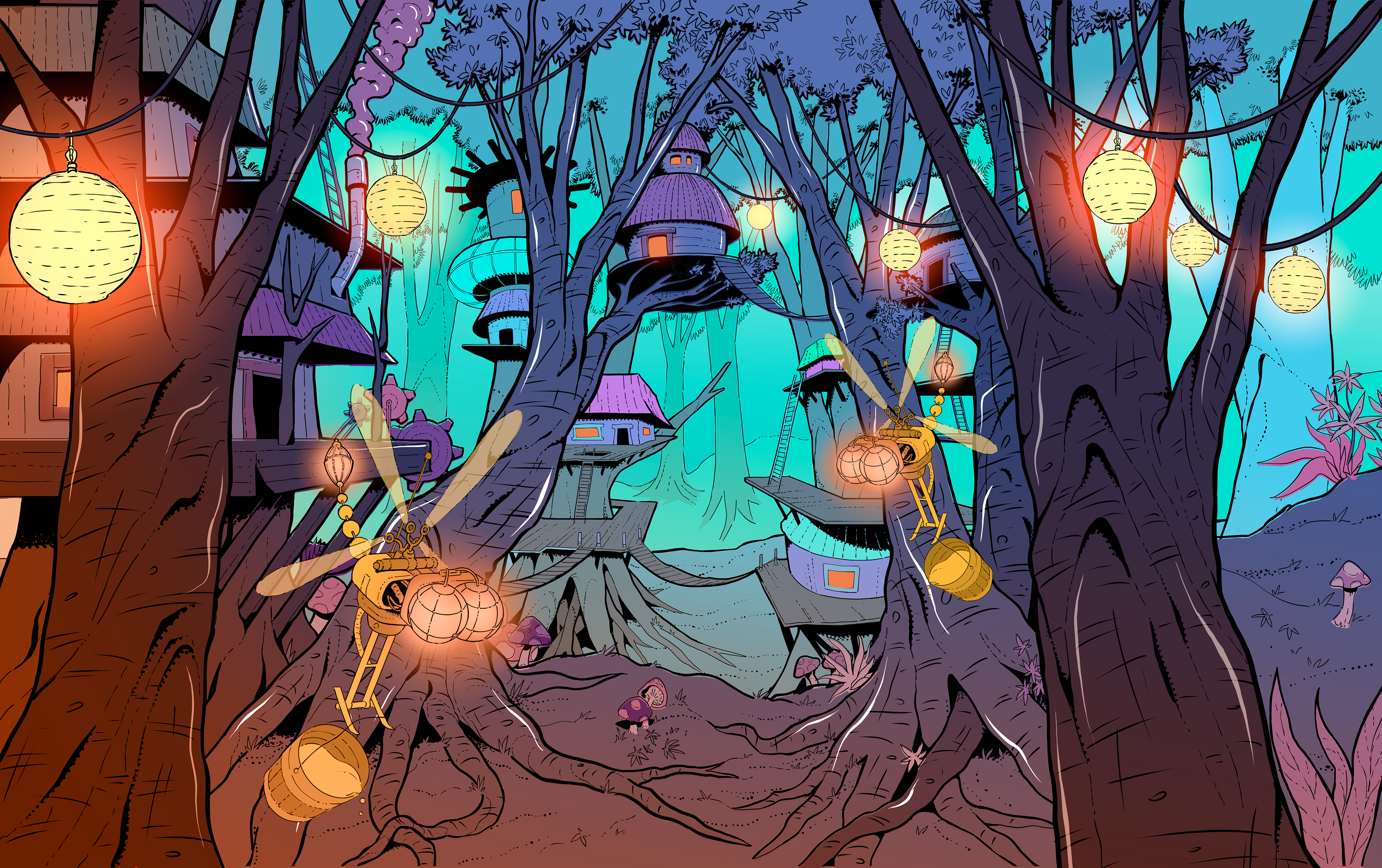 Woods background. Top Golf (BLIRP Studio & Final Frontier Tv). Inking & shading in Photoshop.