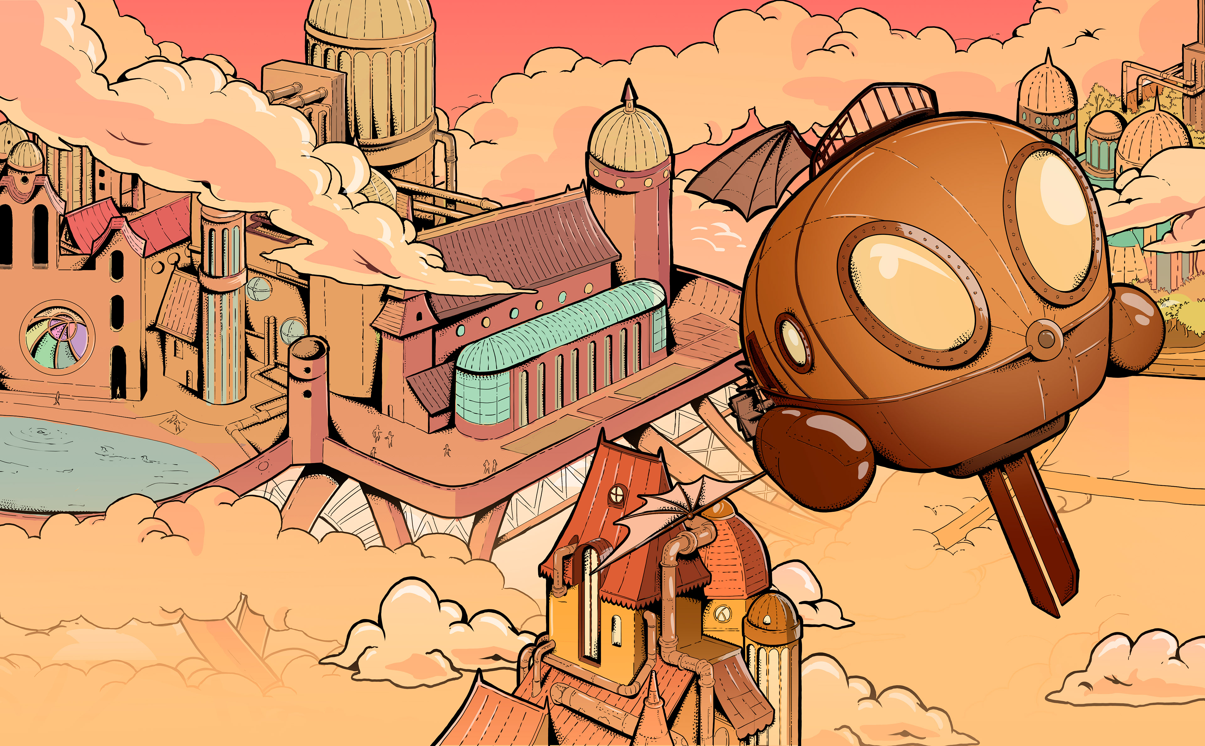 Cloud City. Top Golf (BLIRP Studio & Final Frontier Tv). Inking & shading in Photoshop.