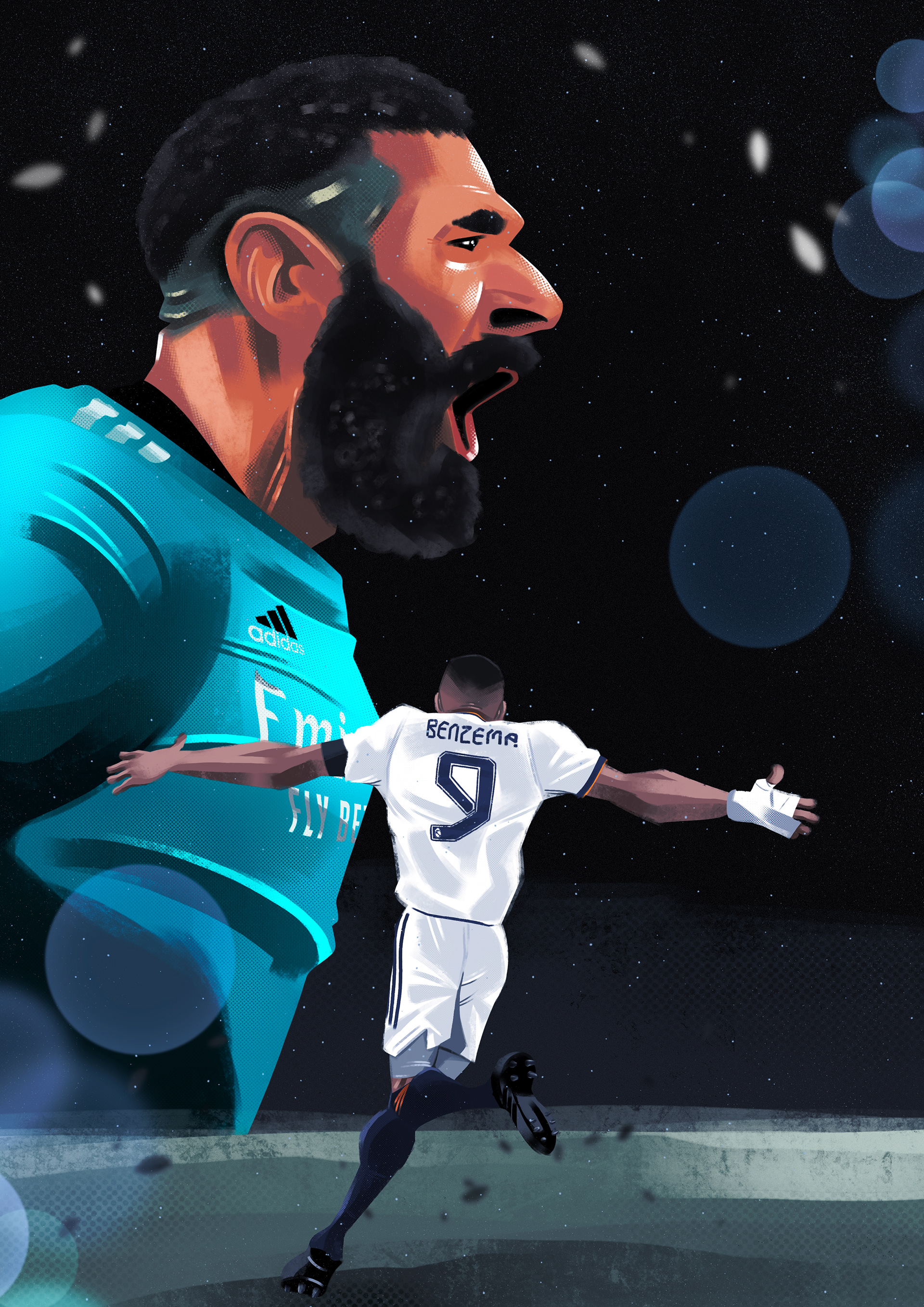 Karim Benzema x Real Madrid. Illustrated on Procreate.