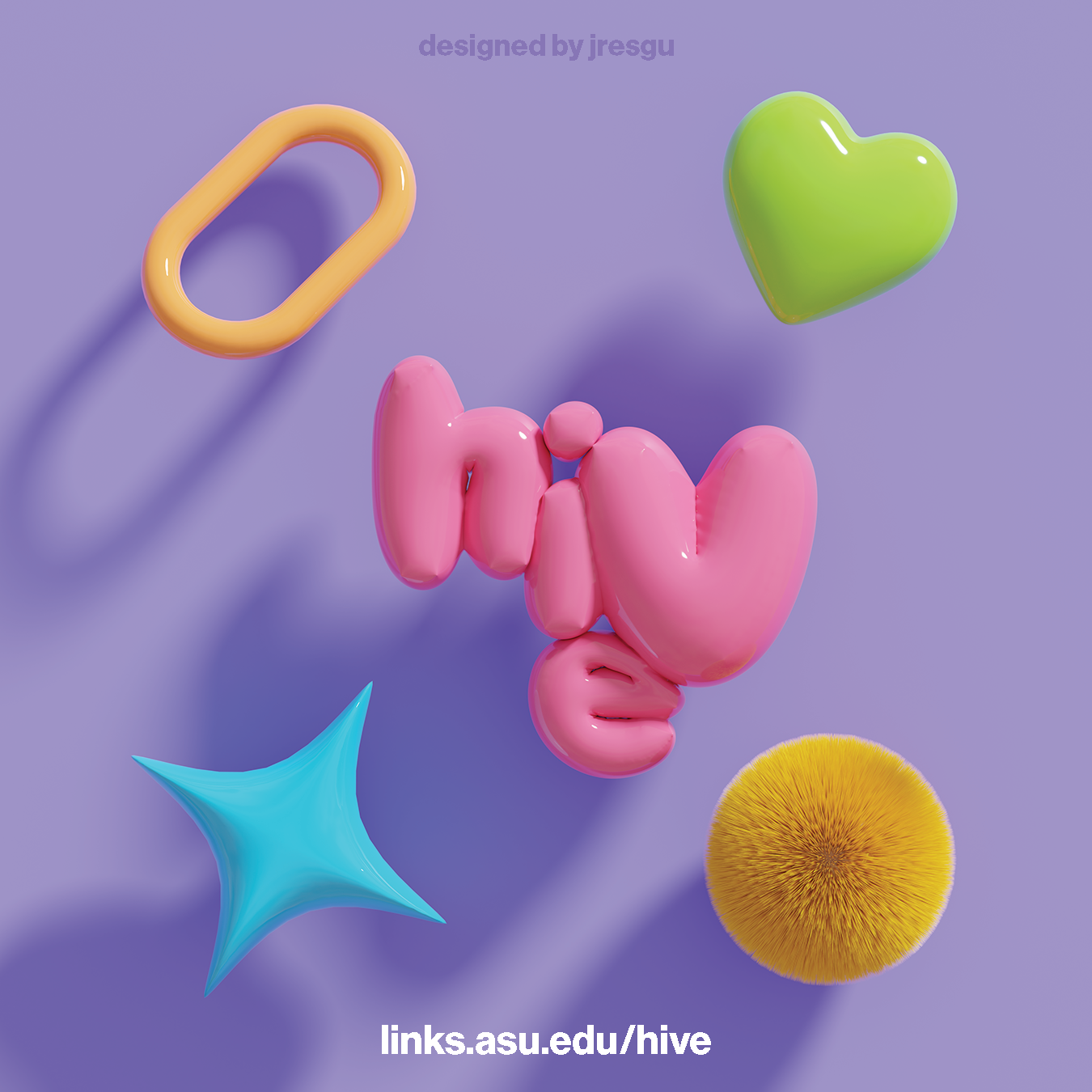 j.r. esgu for ASU HIVE rebrand launch, blender & photoshop -> vinyl sticker, 2022