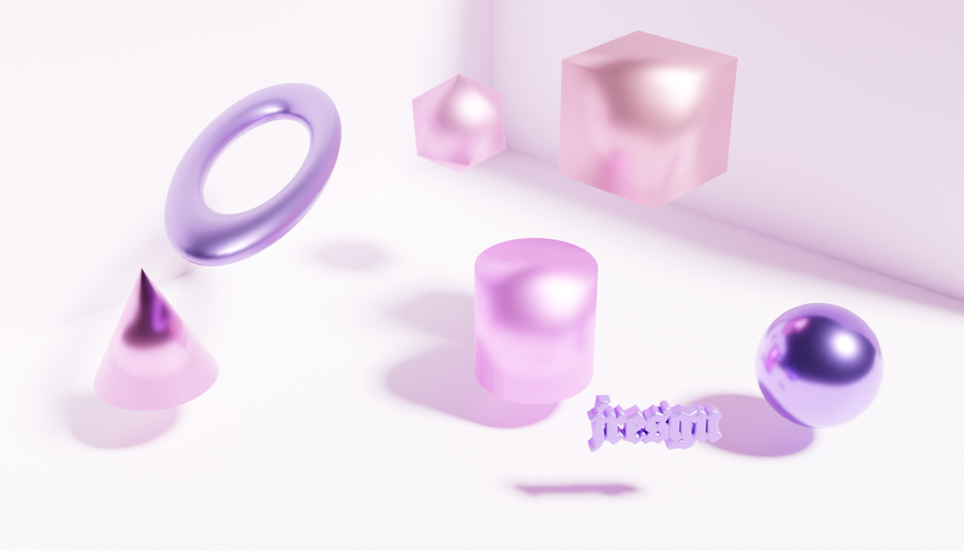 "name & primitive shapes", 3d demo, 2022 (AME294), Used Blender