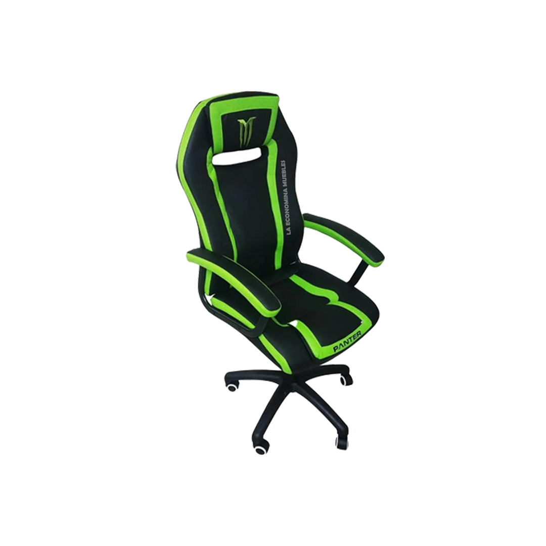 Silla Gamer giratoria neumática y basculante (reclinable), base negra, tapizado según stock.