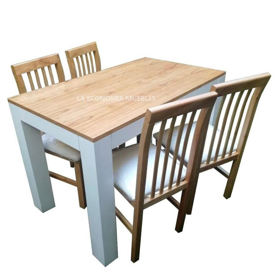 Mesa Paraíso combinada con laca poliuretano . Sillas macizas en paraíso. Respaldo anatómico súper confortable. Asiento tapizado ( telas o cuerina a elección )