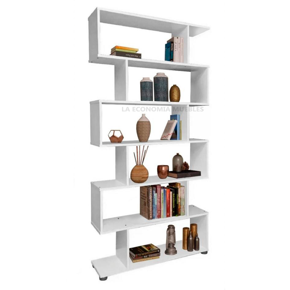 Biblioteca escalera de 0.90m x 1.80m. Colores: blanco, wengué, mogno, roble. Ideal como divisor de ambientes.