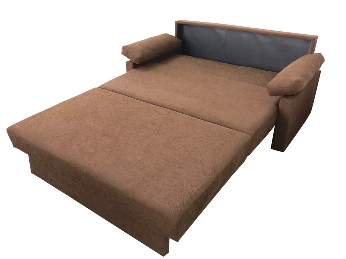 sillón cama de 2 plazas con mecanismo y colchón incorporado. Excelente diseño, Telas a elección. Con apoya brazos acolchonados.