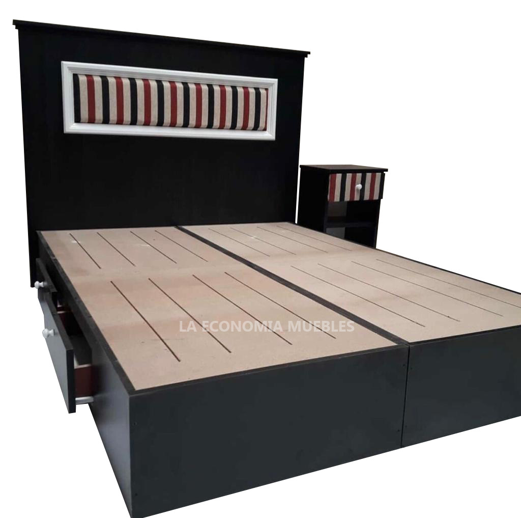  juego de dormitorio box con 4 cajones cabezal y  mesas de luz con apliques tapizados