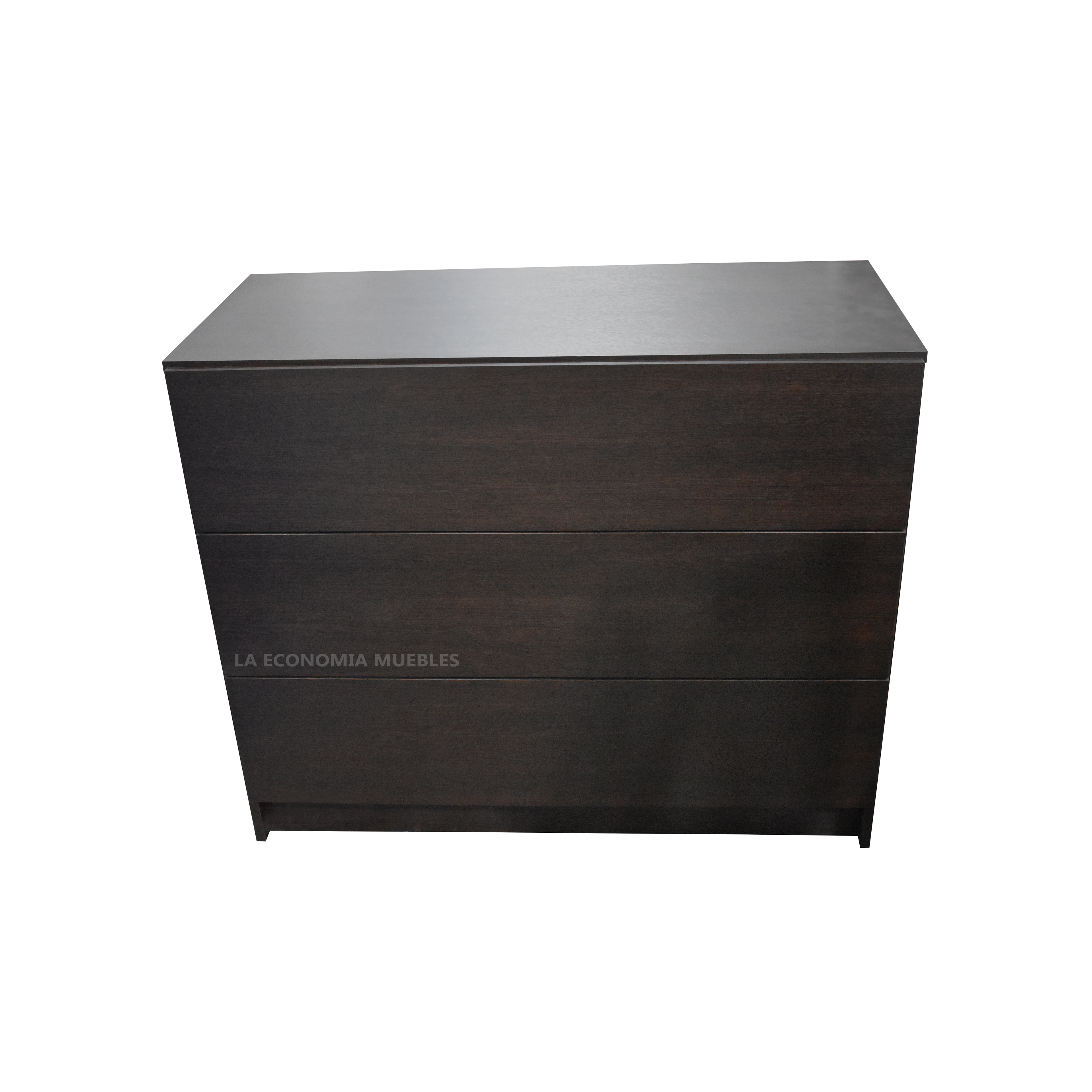 Cómoda de tres cajones con corredera metálica. Color wengué, mogno, roble y blanco.