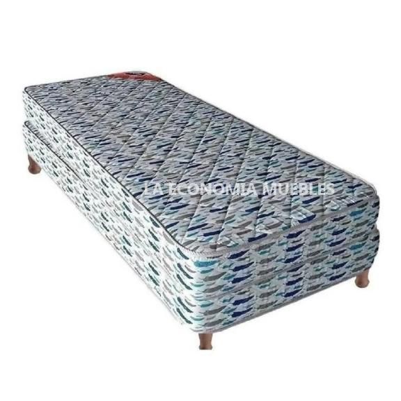 Sommier y colchón de 1 pl alta densidad Piero todo Matelasse ( 80 x 190 cm ) con 6 patas de madera maciza