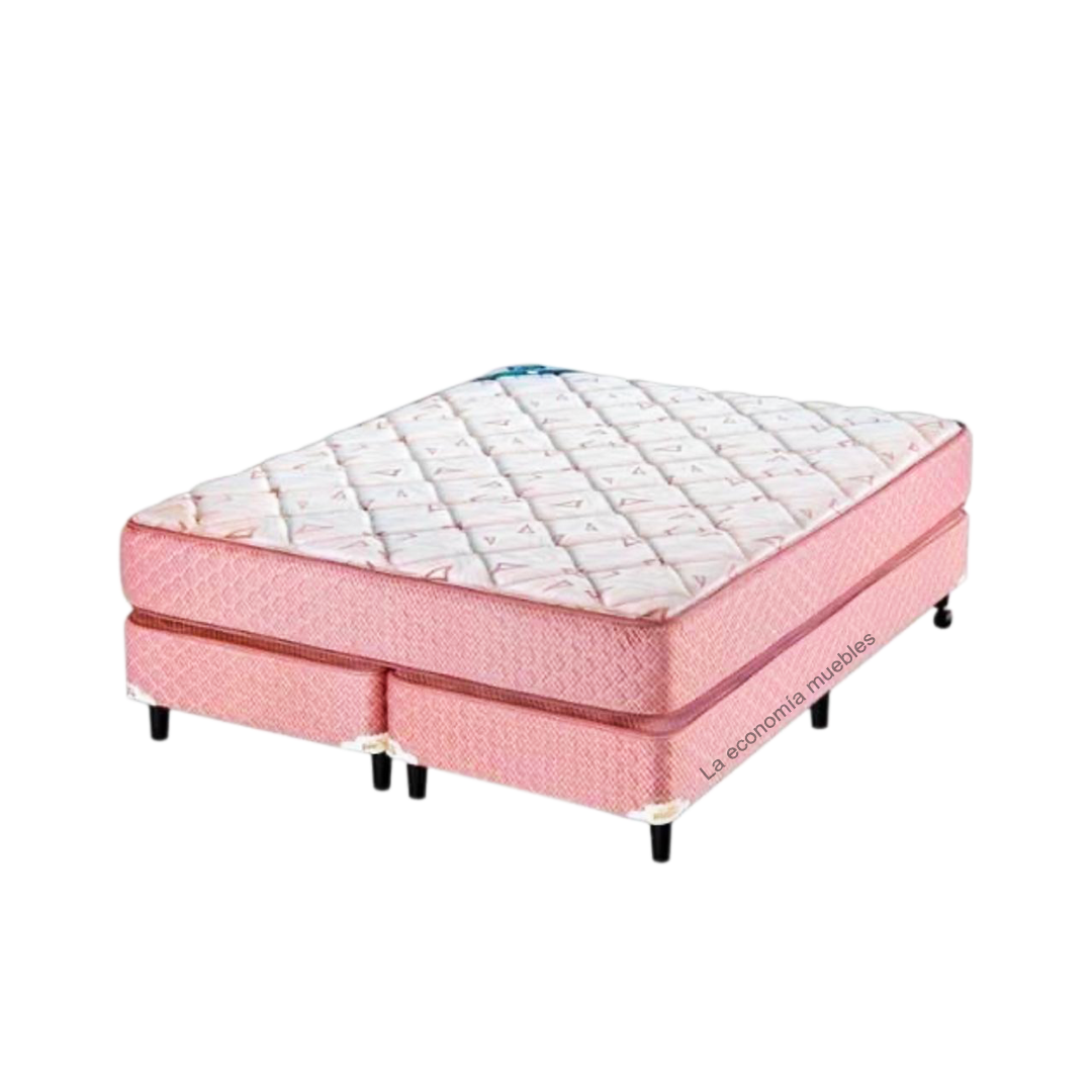 Sommier de 1.60m x 2m con dos box individuales con 6 patas de madera cada uno.