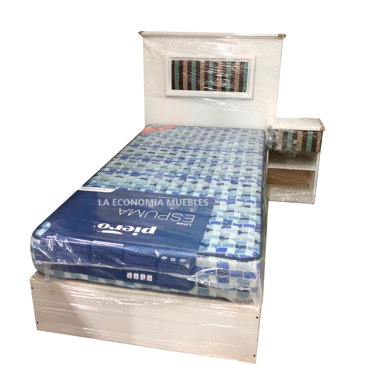 Cama de 1.y 1/2 plaza con 2 cajones con Corredera metálica + respaldo y  mesa de luz .