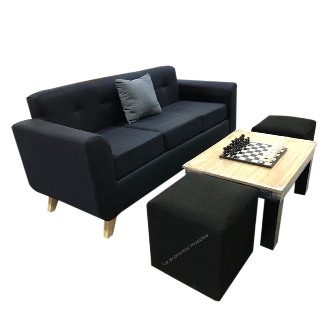 Sillón Nórdico de tres cuerpos. Opcional mesa ratona y dos puff. (Colores a elección).