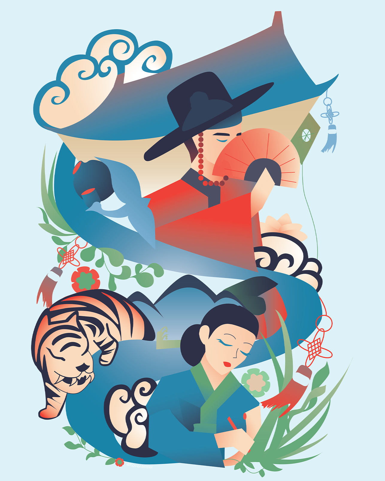 South Korea - Cultural Broadside Illustration