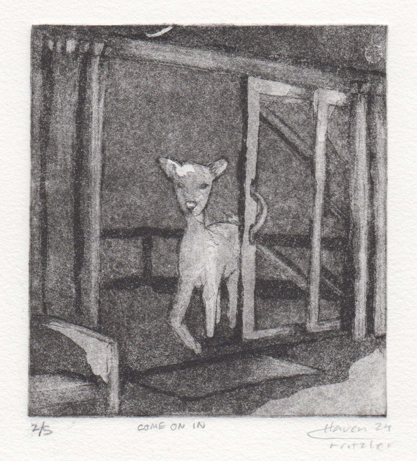 come on in - etched intaglio print