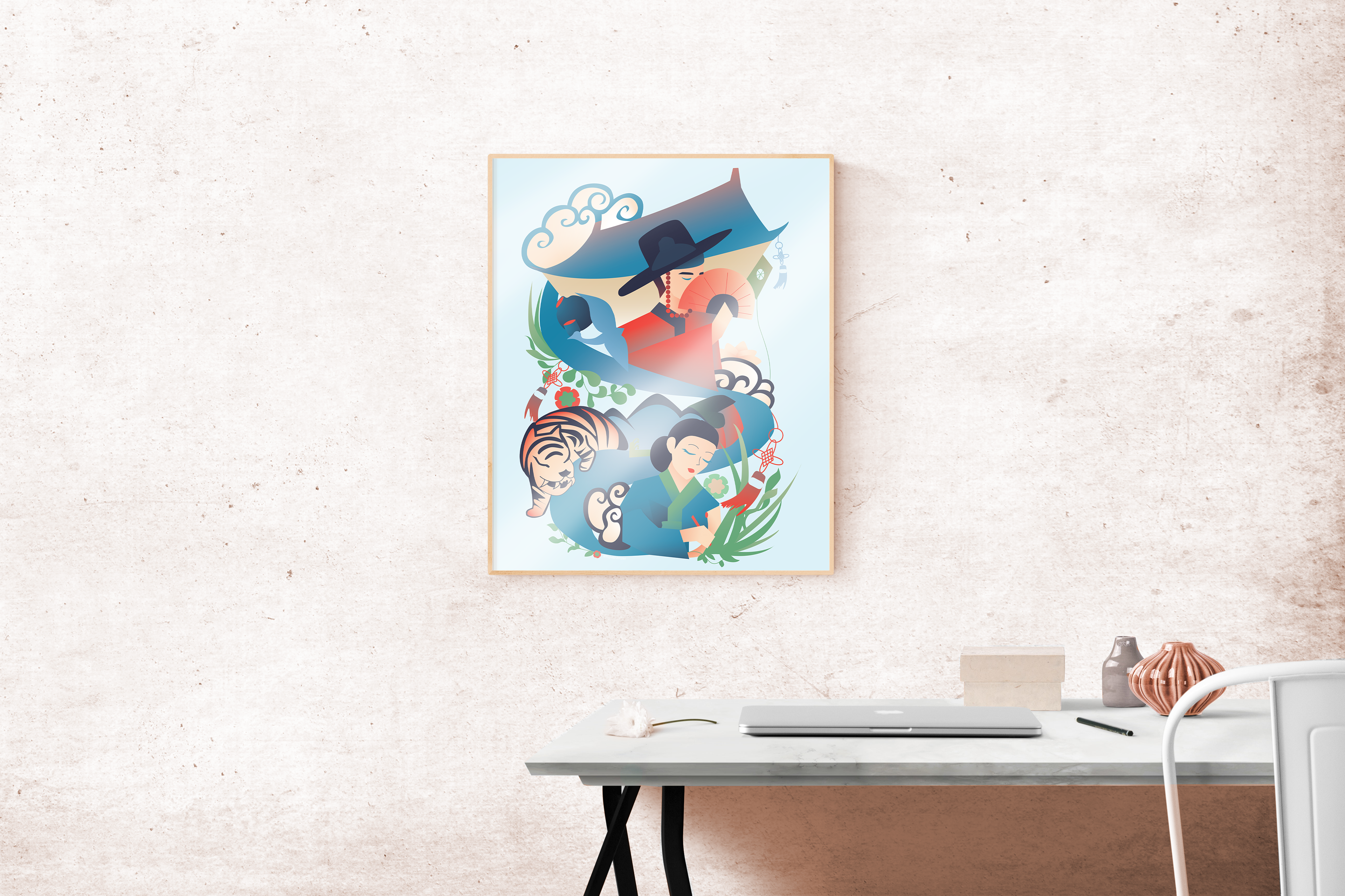 Cultural Broadside Illustration Office Mockup