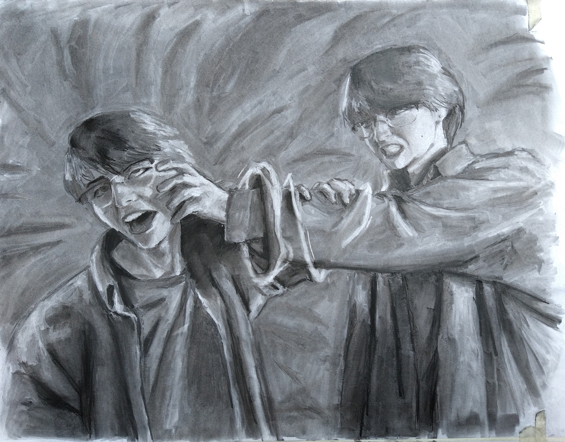 double self portrait in charcoal