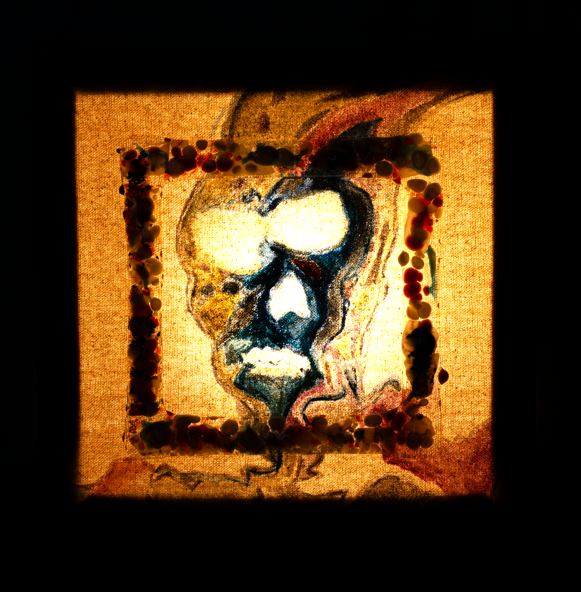 "Oil and glass on canvas with light" pt.2 , 2025, Oil and glass on canvas with light, 9x9x4in