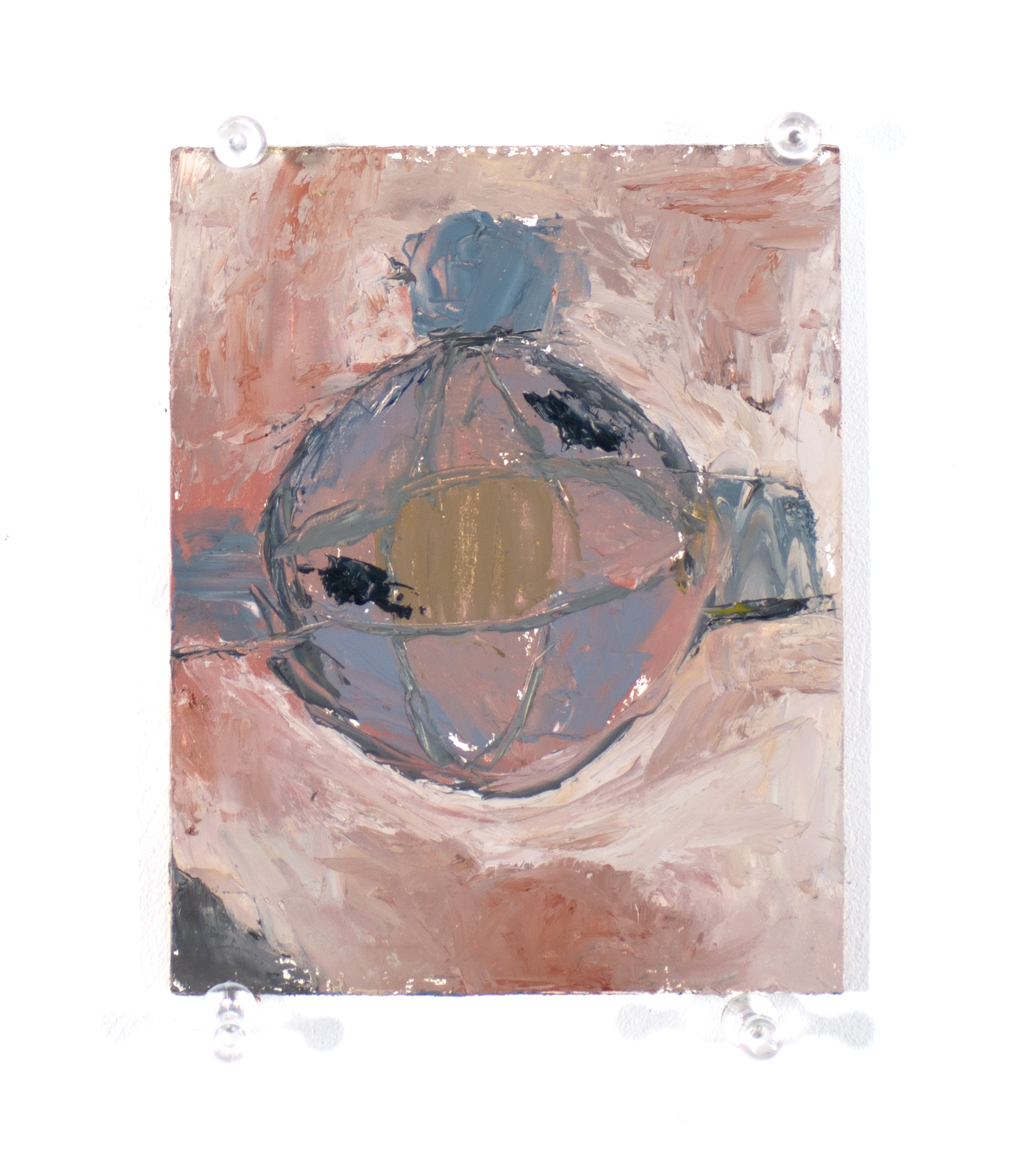 "Busted Window", 2025, Oil on panel, 5x4