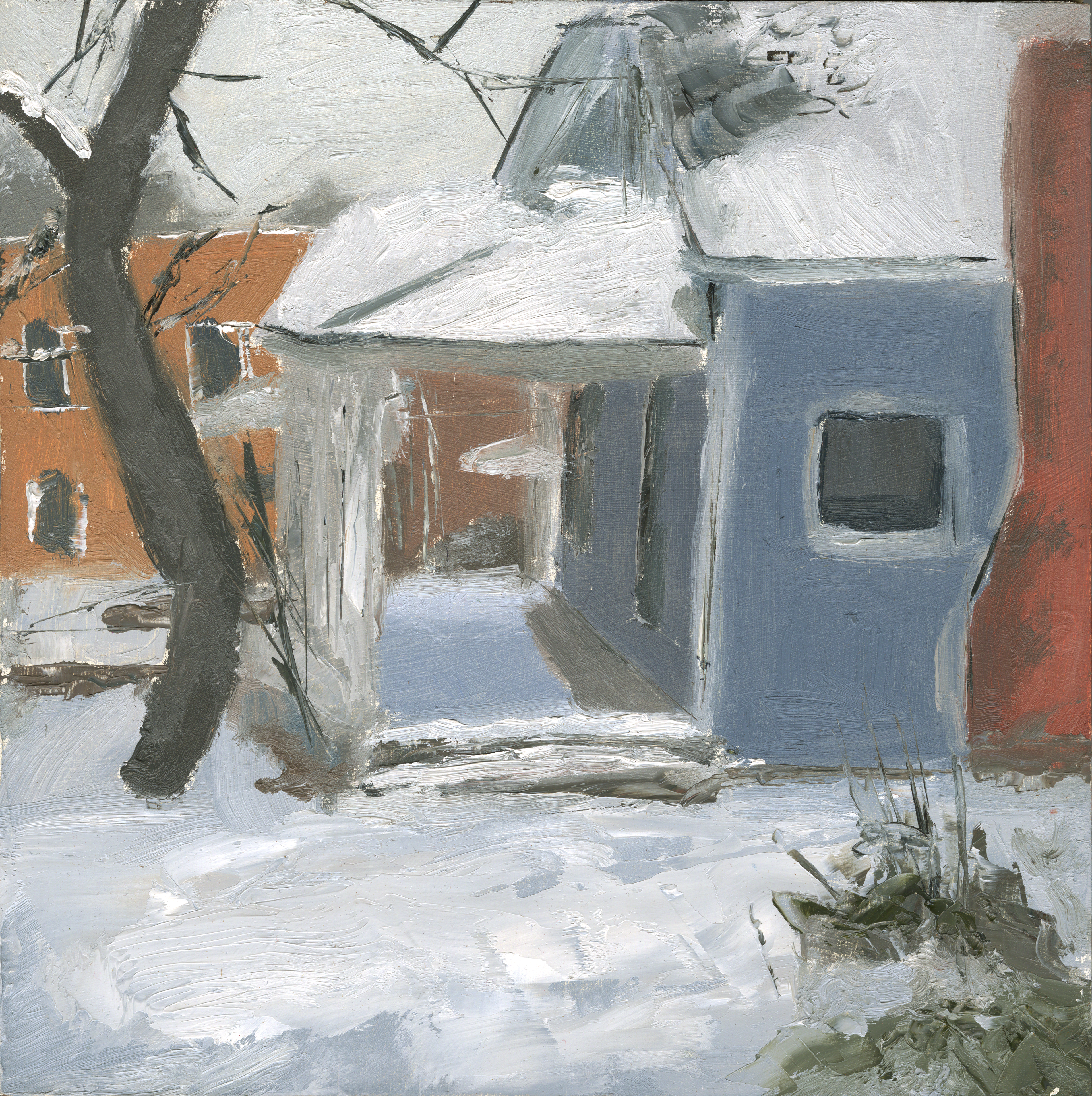 Snow day" - 2026- oil on braced panel - 7.75x7.75 in