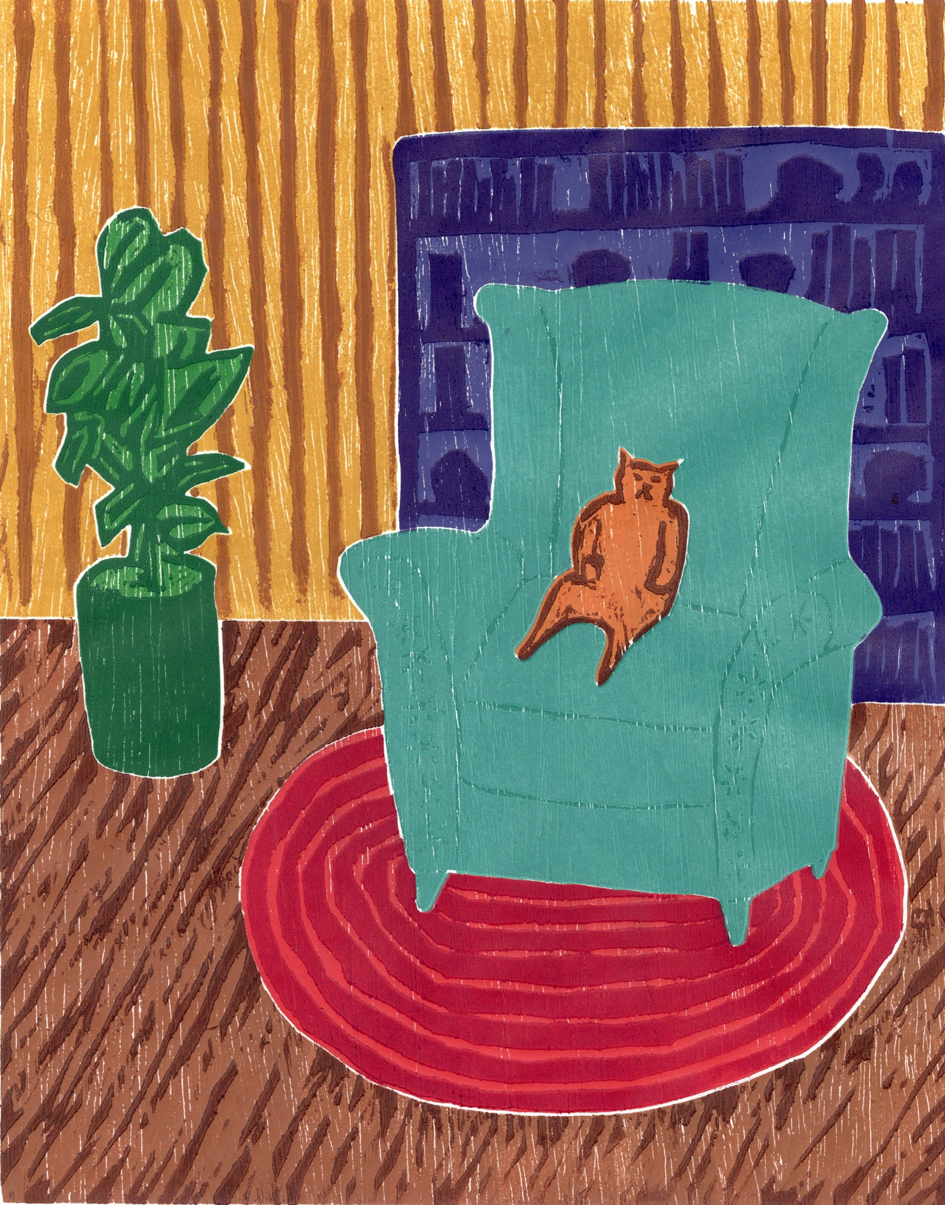 Coffee Time (Woodblock, Jigsaw reduction print 2024)