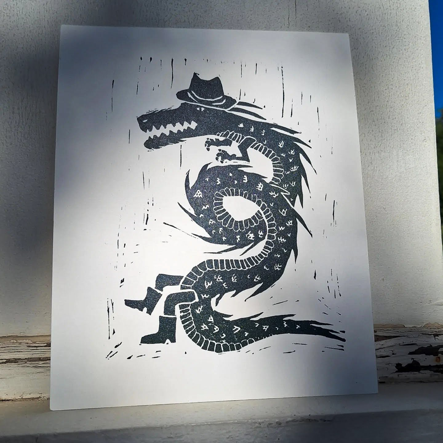 Cowboy Dragon Linocut (2024)