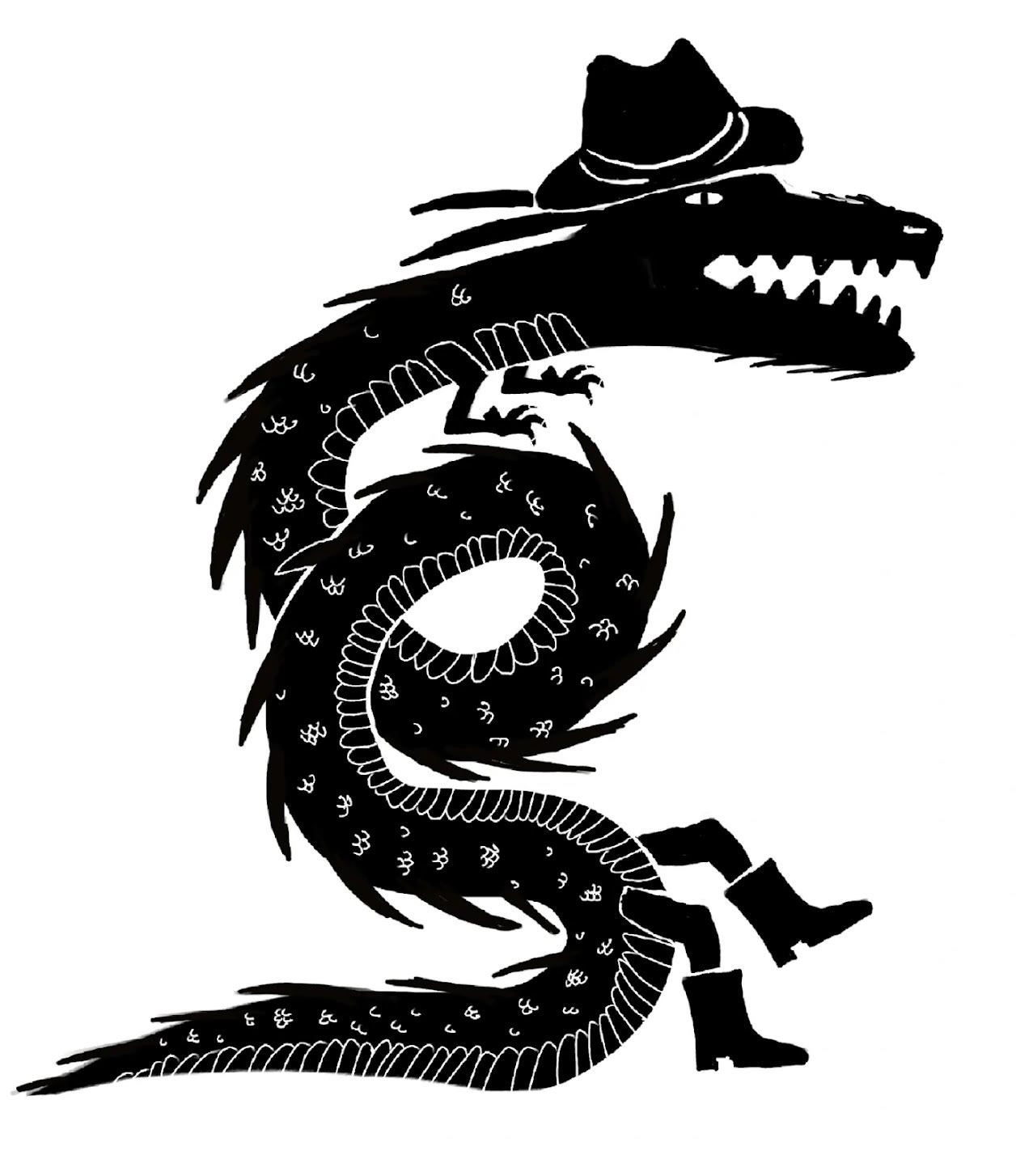 Cowboy Dragon sketch for linocut (2024)