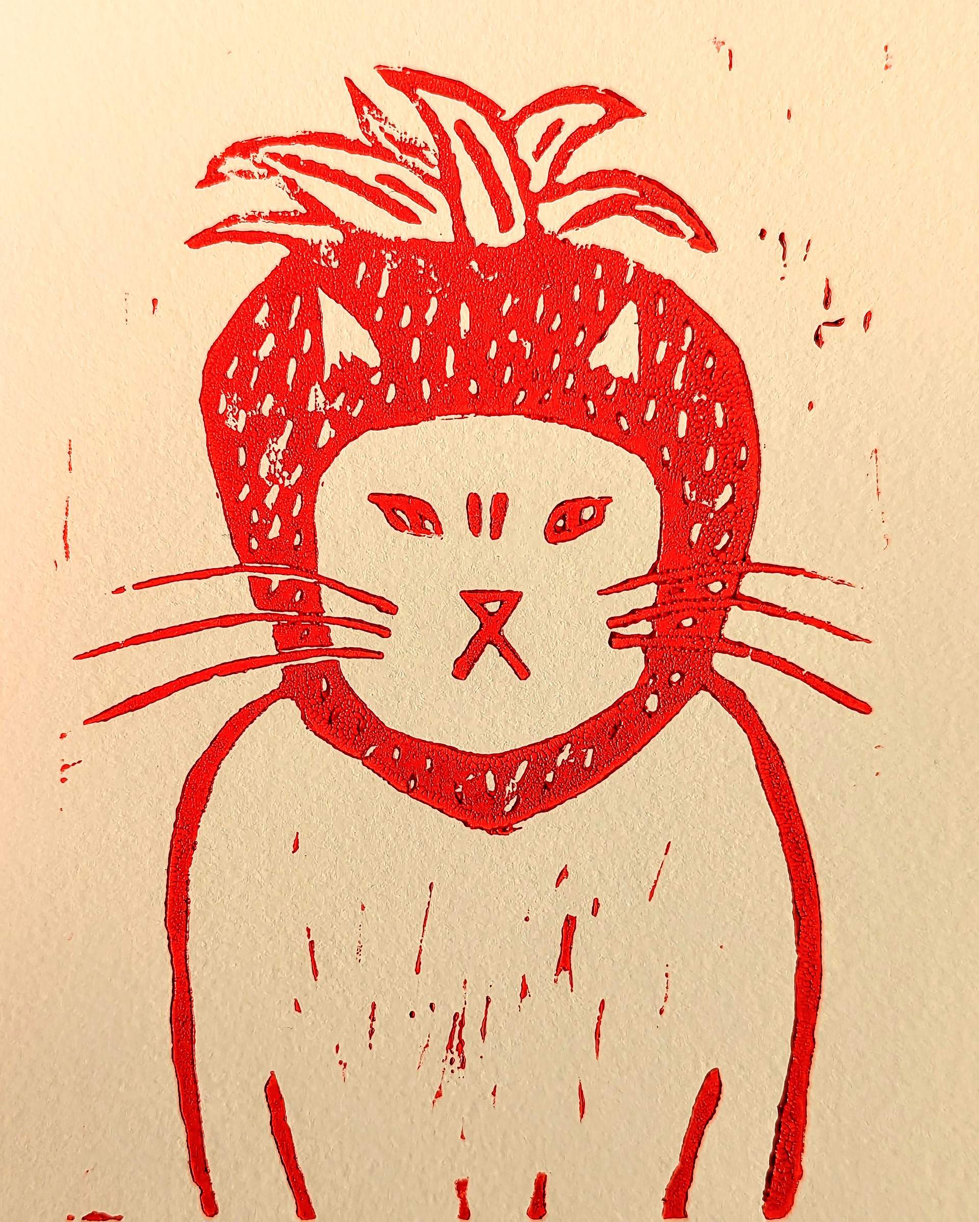 Strawberry Cat Linocut (2023)