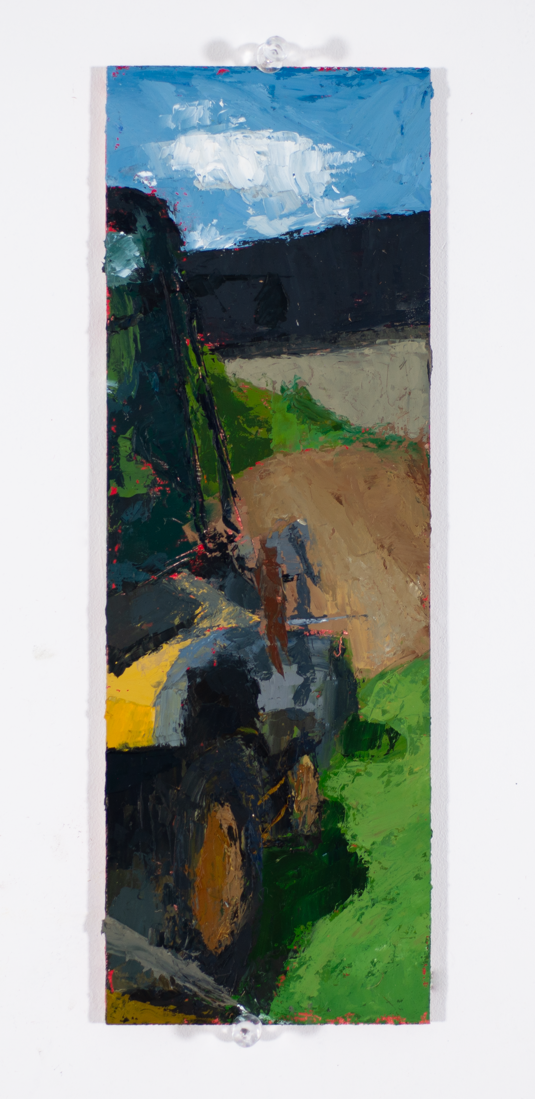 "Deconstructed Construction Vehicle", 2025, Oil on panel, 10x3 5-16