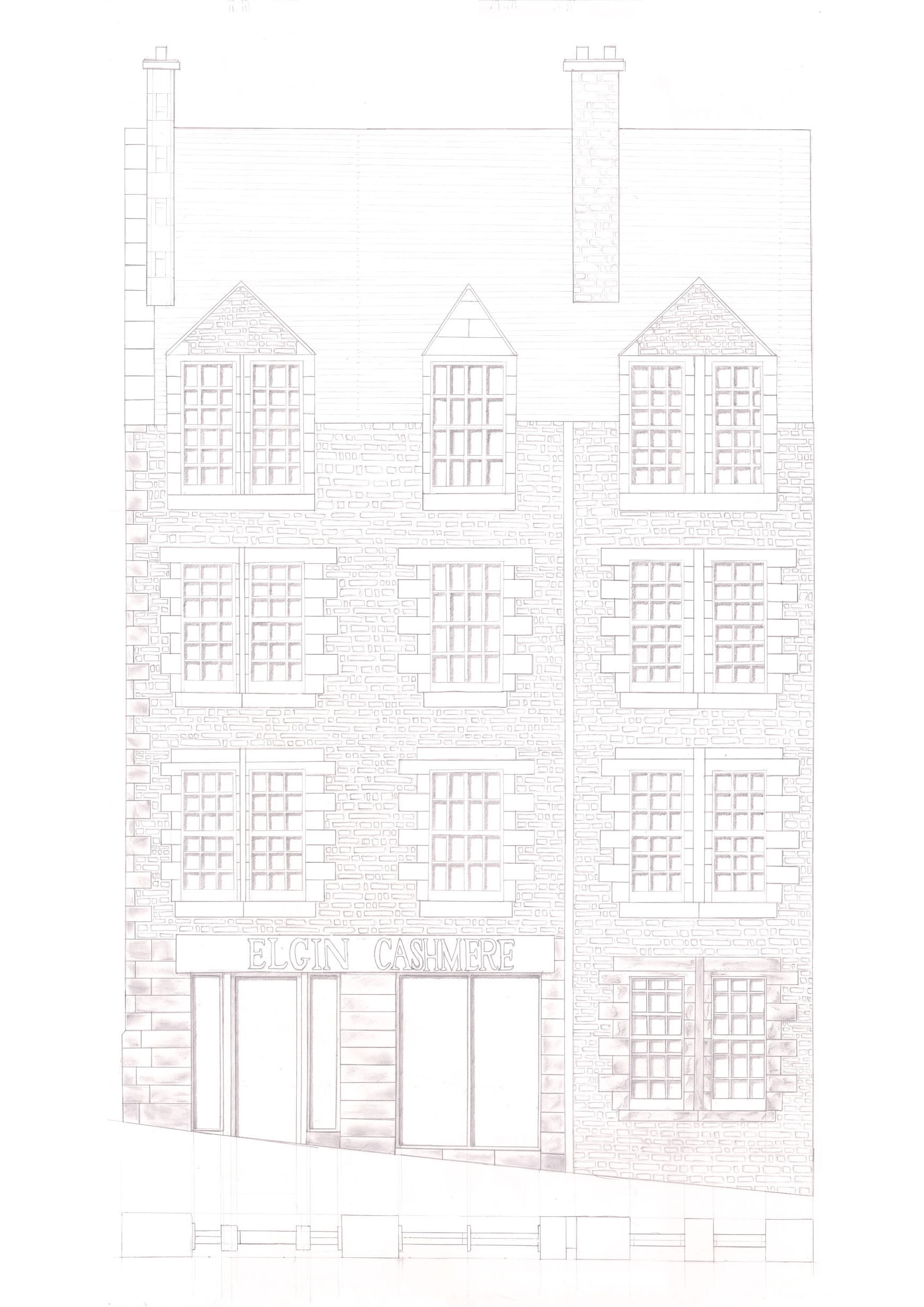 HAND DRAWING OF BUILDING ALONG ROYAL MILE, 2018