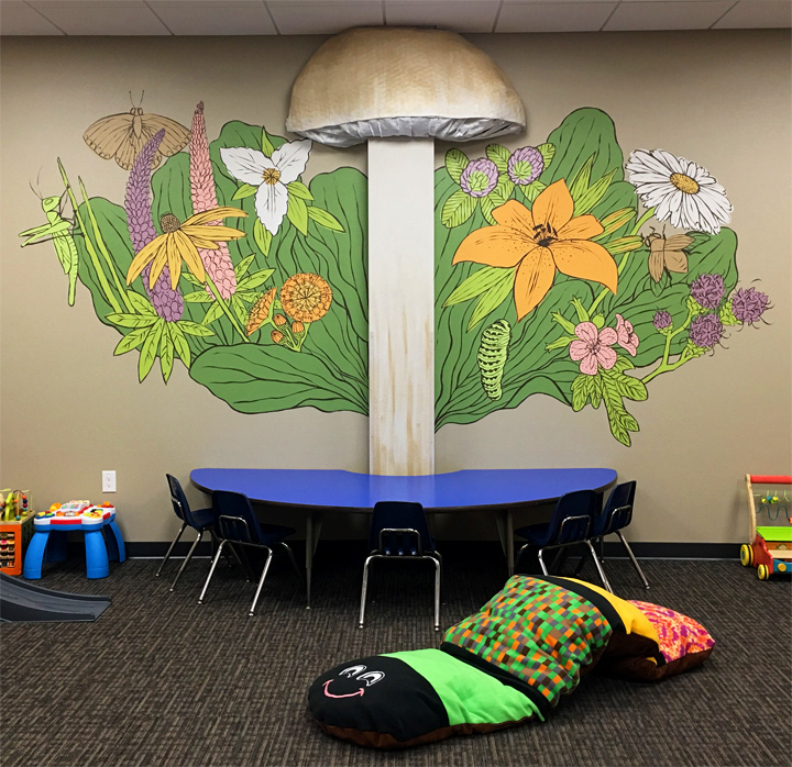 Highland Community Church Nursery Room Mural, Mushroom Room, 1005 N 28th Ave, Wausau, WI 54401
