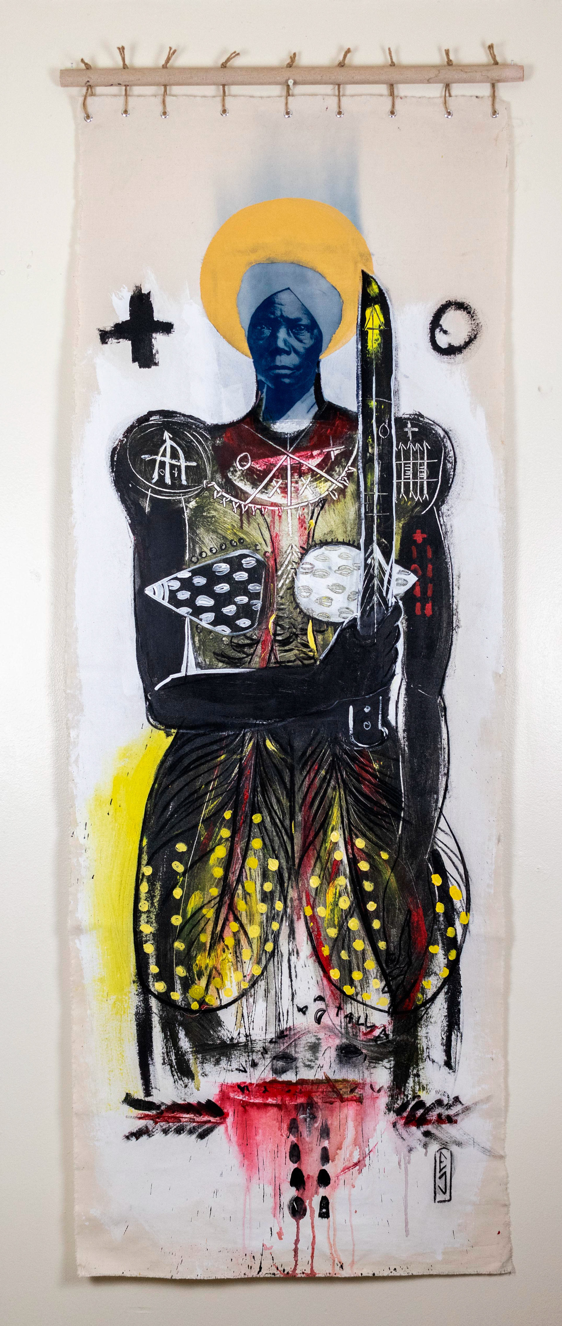 Ma Josefa. Cyanotype, mixed media o canvas 32 x 72 in. SOLD