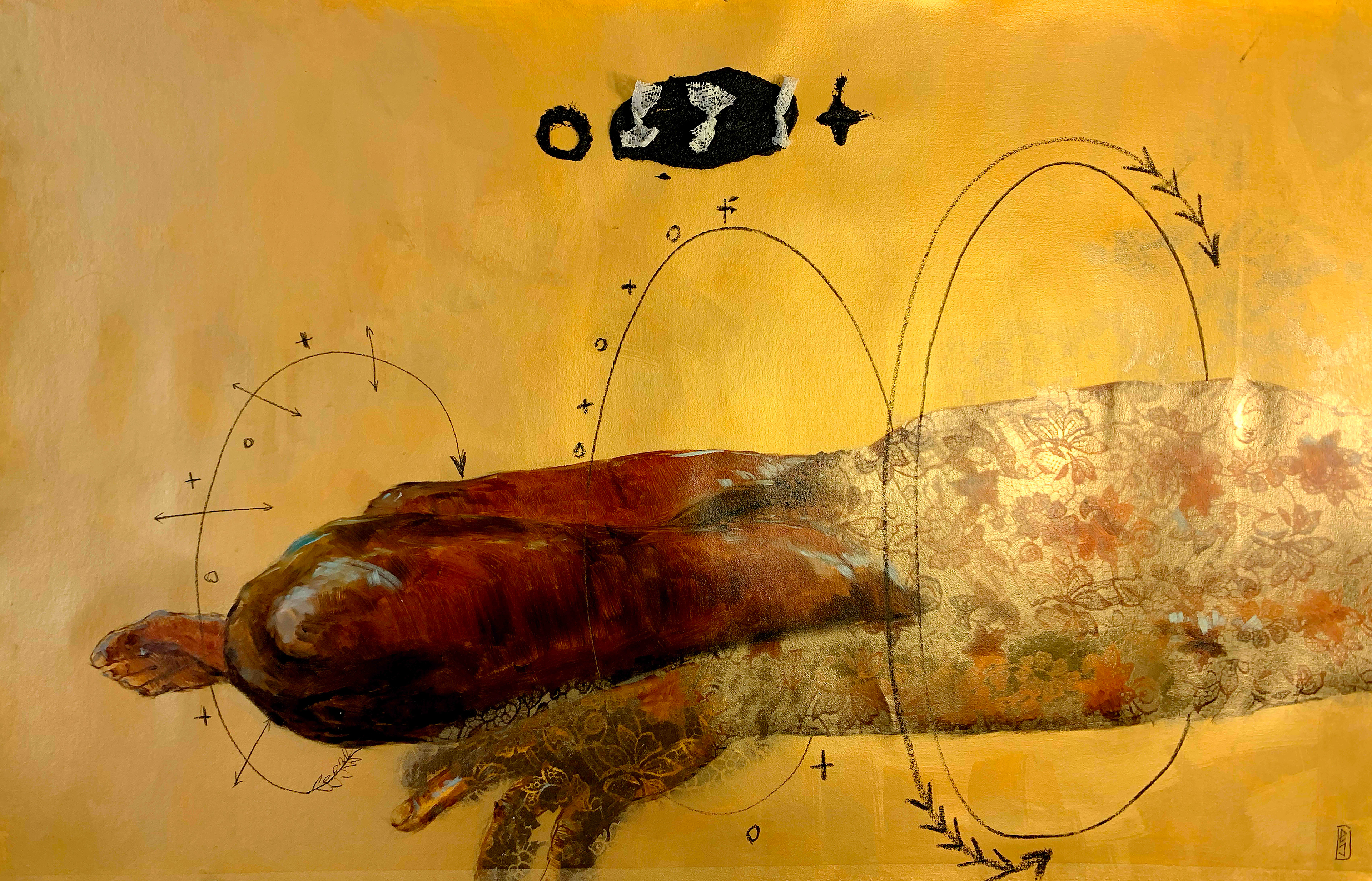 Body as landscape. Mixed media on canvas 36 x 54 in