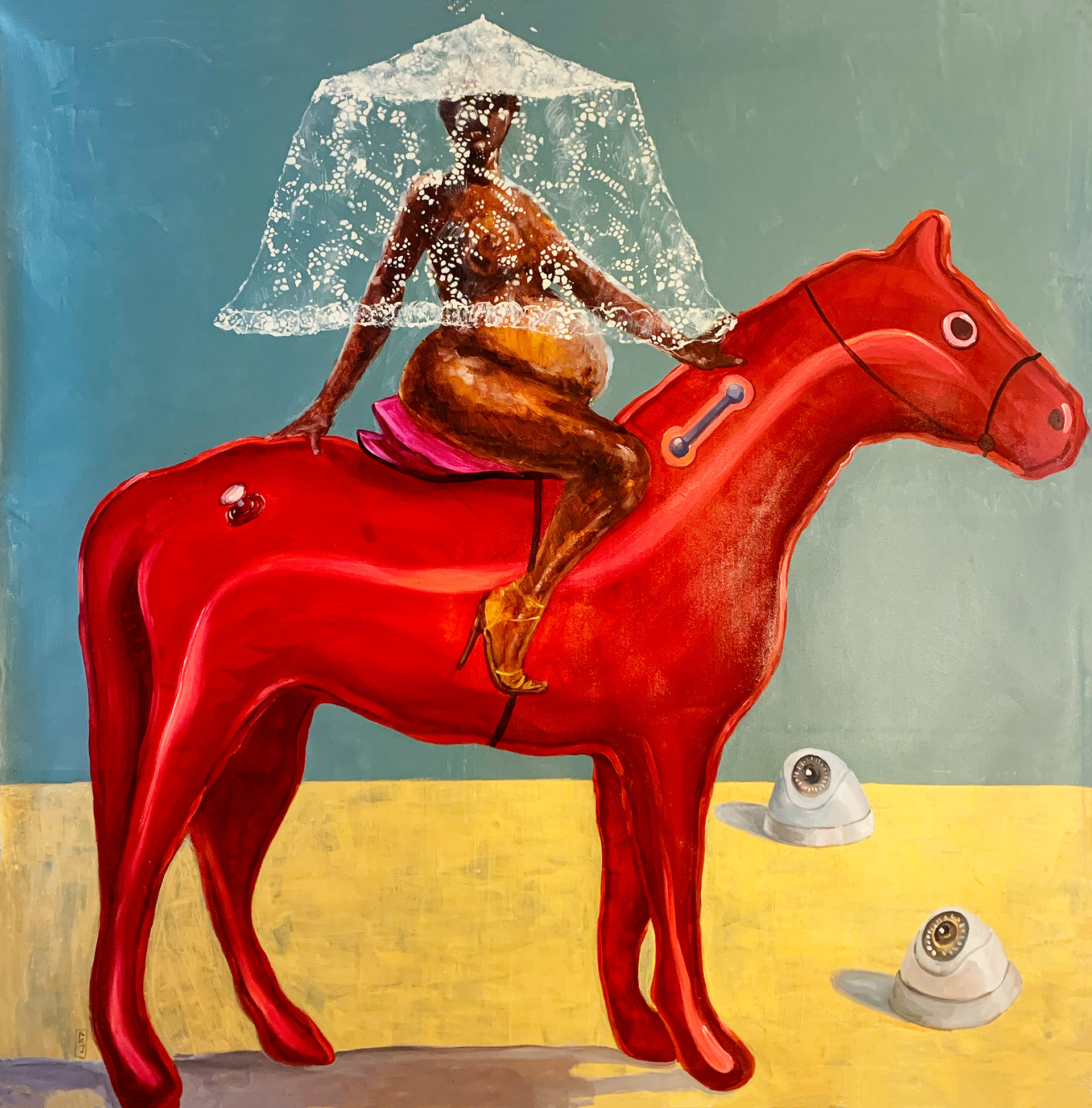 Porcha Woodruff. Oil on canvas. 72 x 72 in. Series "Letters to W. E. B. Du Bois & Frantz Fanon"